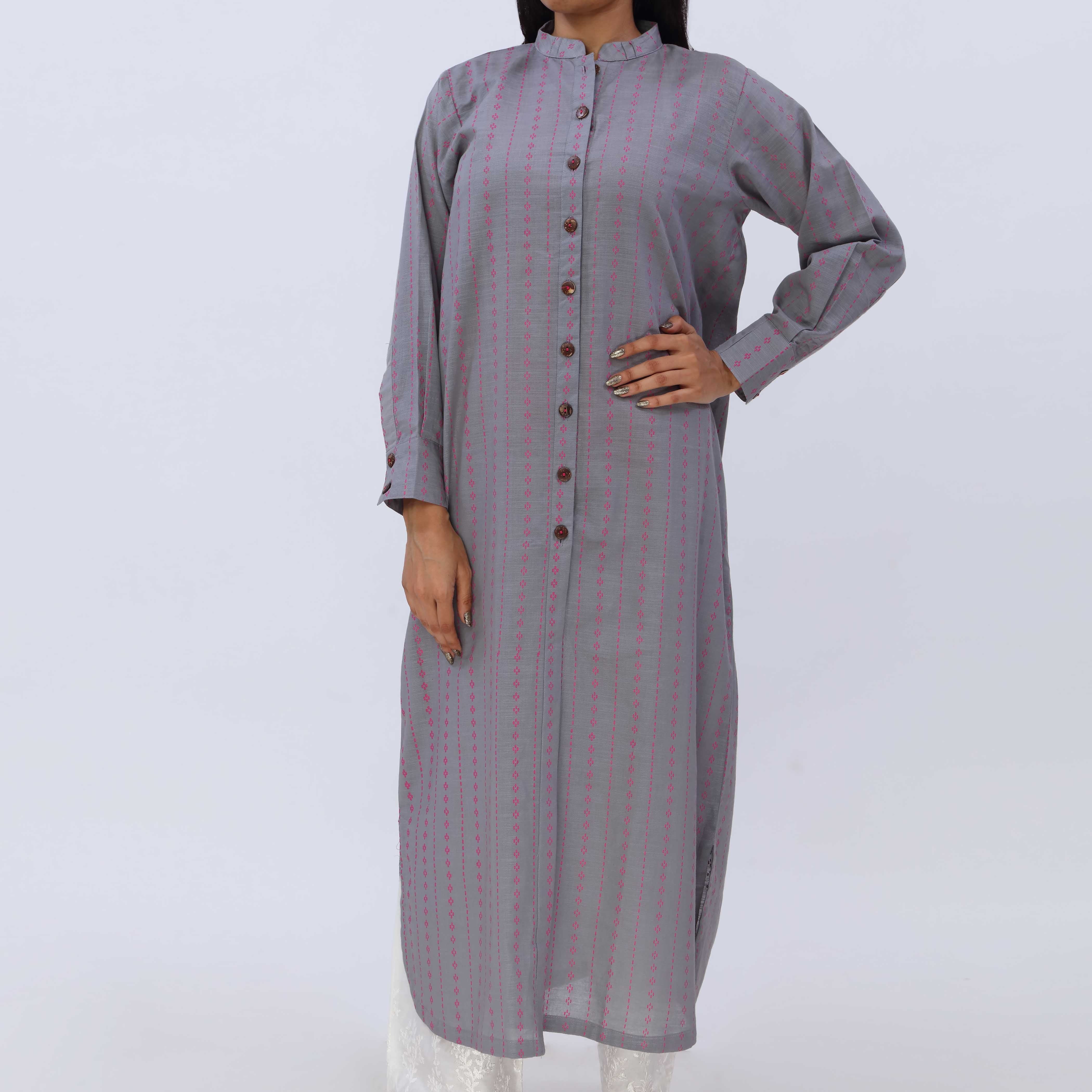 1PC- Slub Khaddar Printed Shirt PW5001 - Image 2