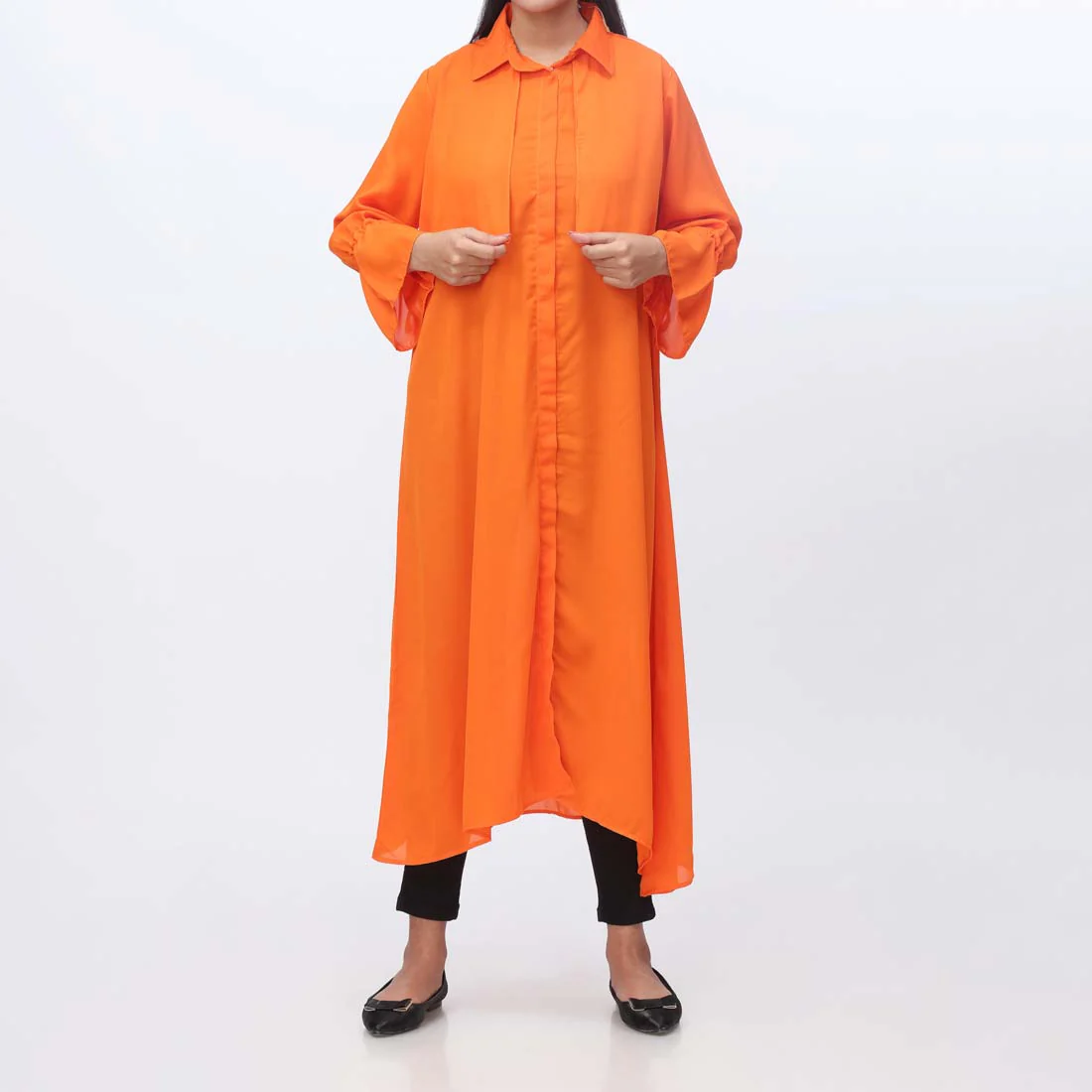 1PC- Solid Georgette Long Shirt PW3296