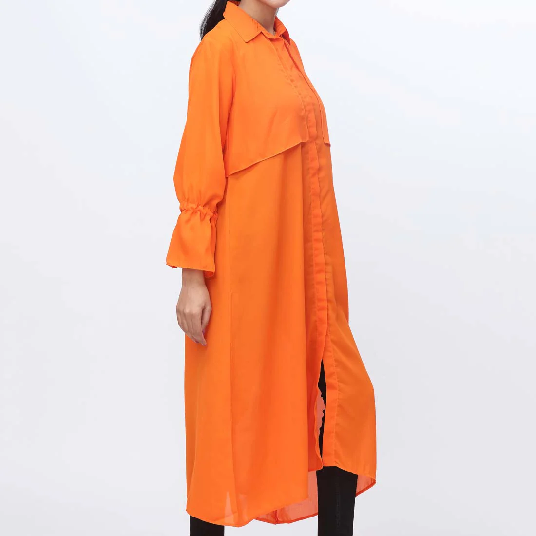 1PC- Solid Georgette Long Shirt PW3296 - Image 2