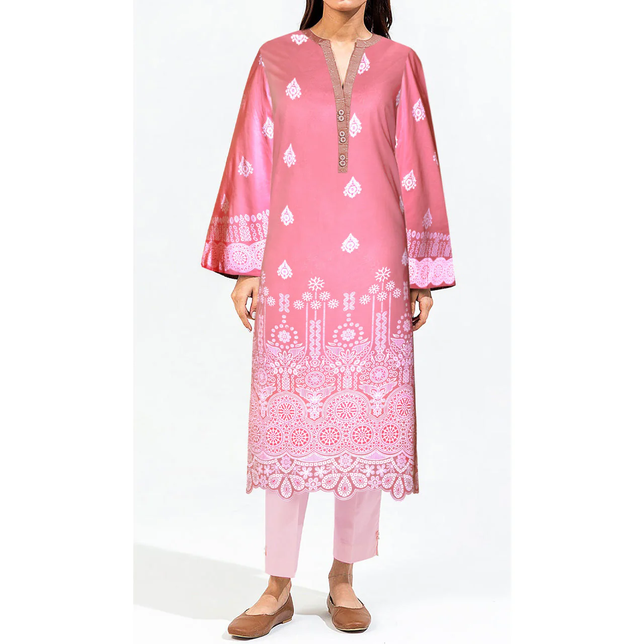 1PC- Unstitched Digital Printed Cambric Shirt PW9601