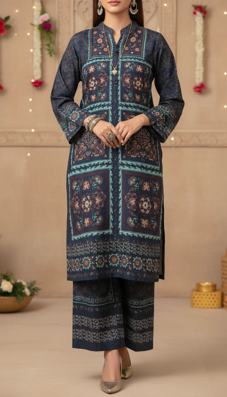 2 PC Digital Printed Cambric Suit PW5120