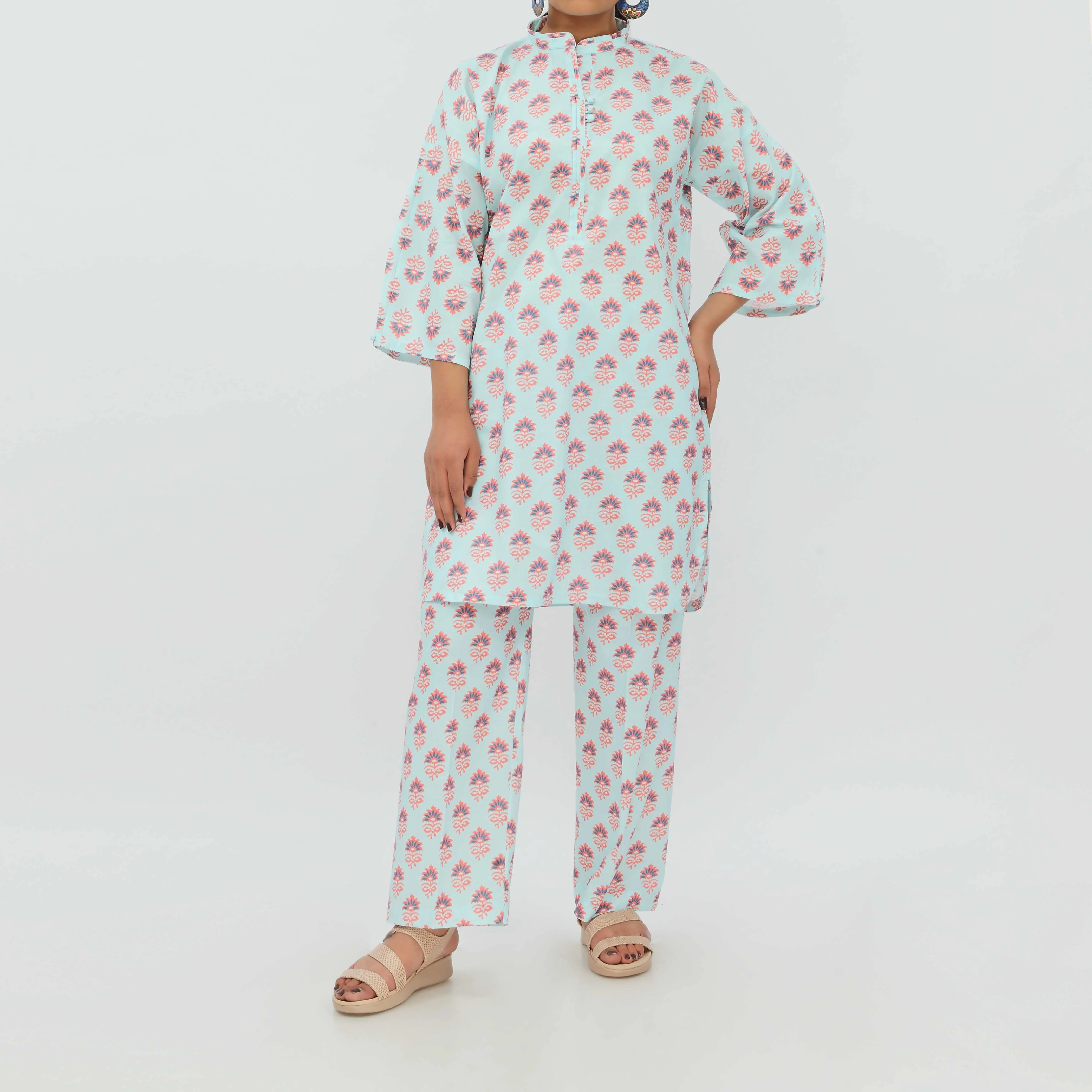 2PC- Digital Printed Cotton Cambric Co-ord Set PS5366
