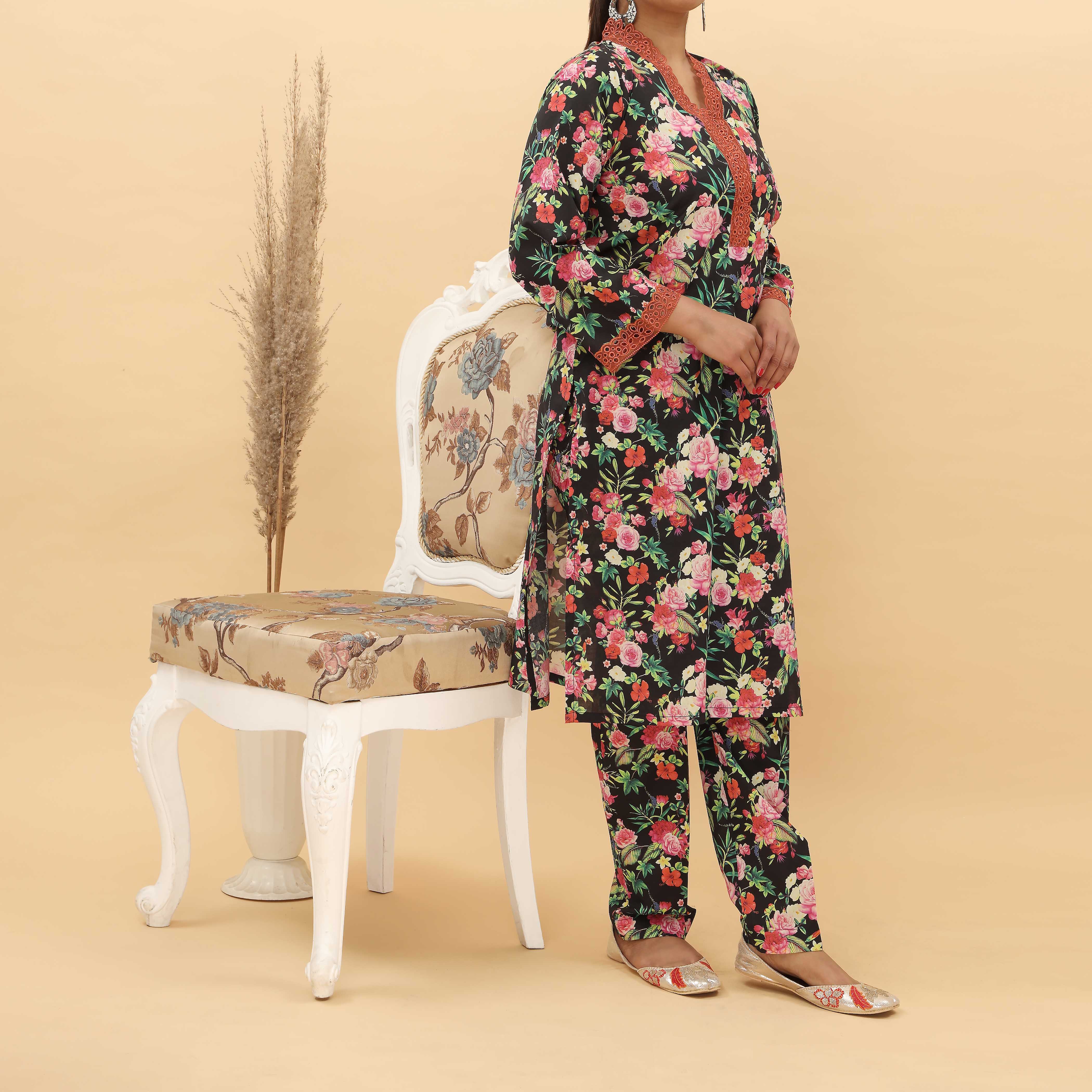 2PC- Embroidered Digital Printed Cotton Cambric Suit PS5132 - Image 2