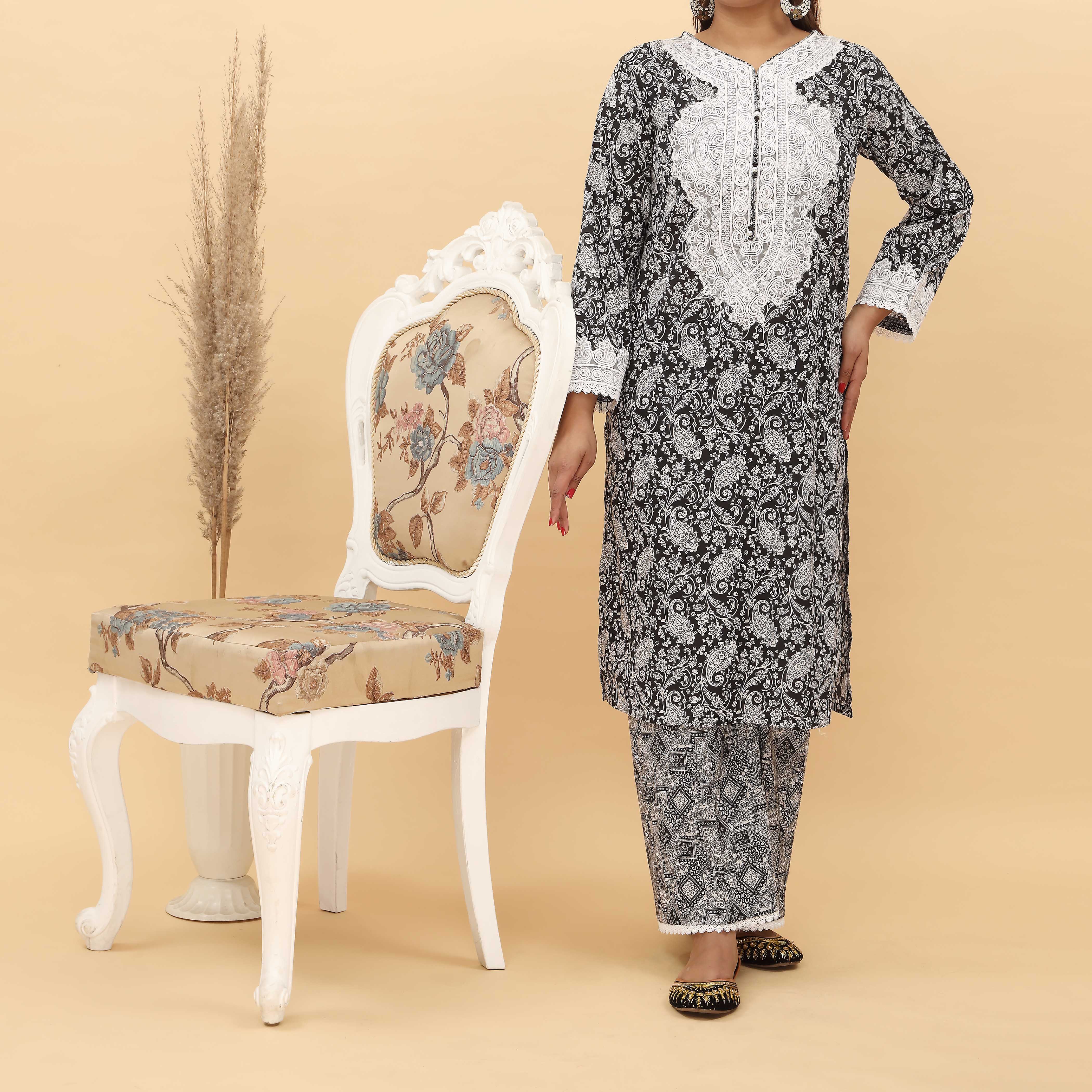 2PC- Embroidered Digital Printed Cotton Cambric Suit PS5133