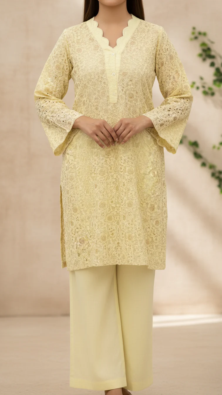 2PC- Gold Printed Raw Silk Suit PS5346
