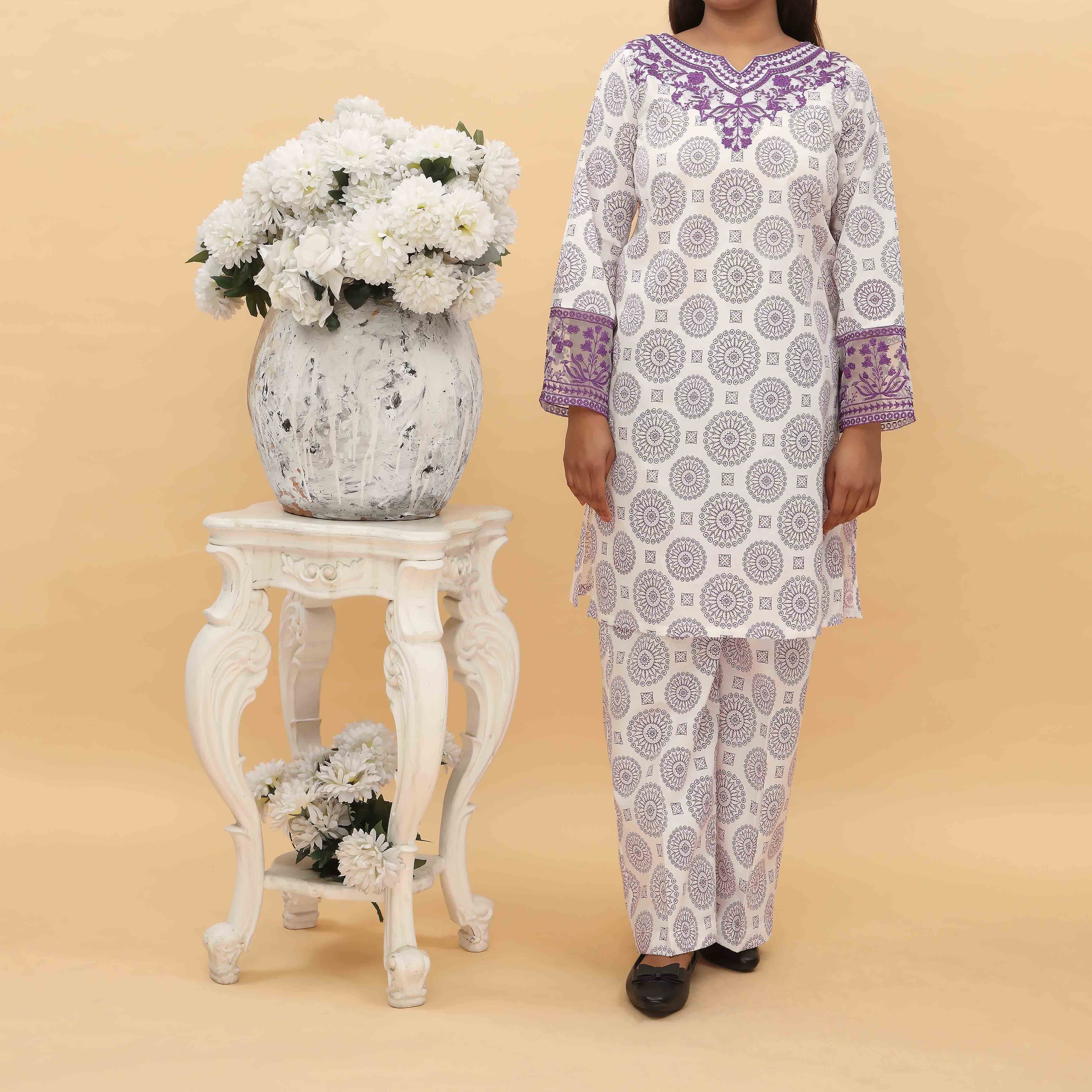 2PC- Printed Cambric Cord Set PS5049