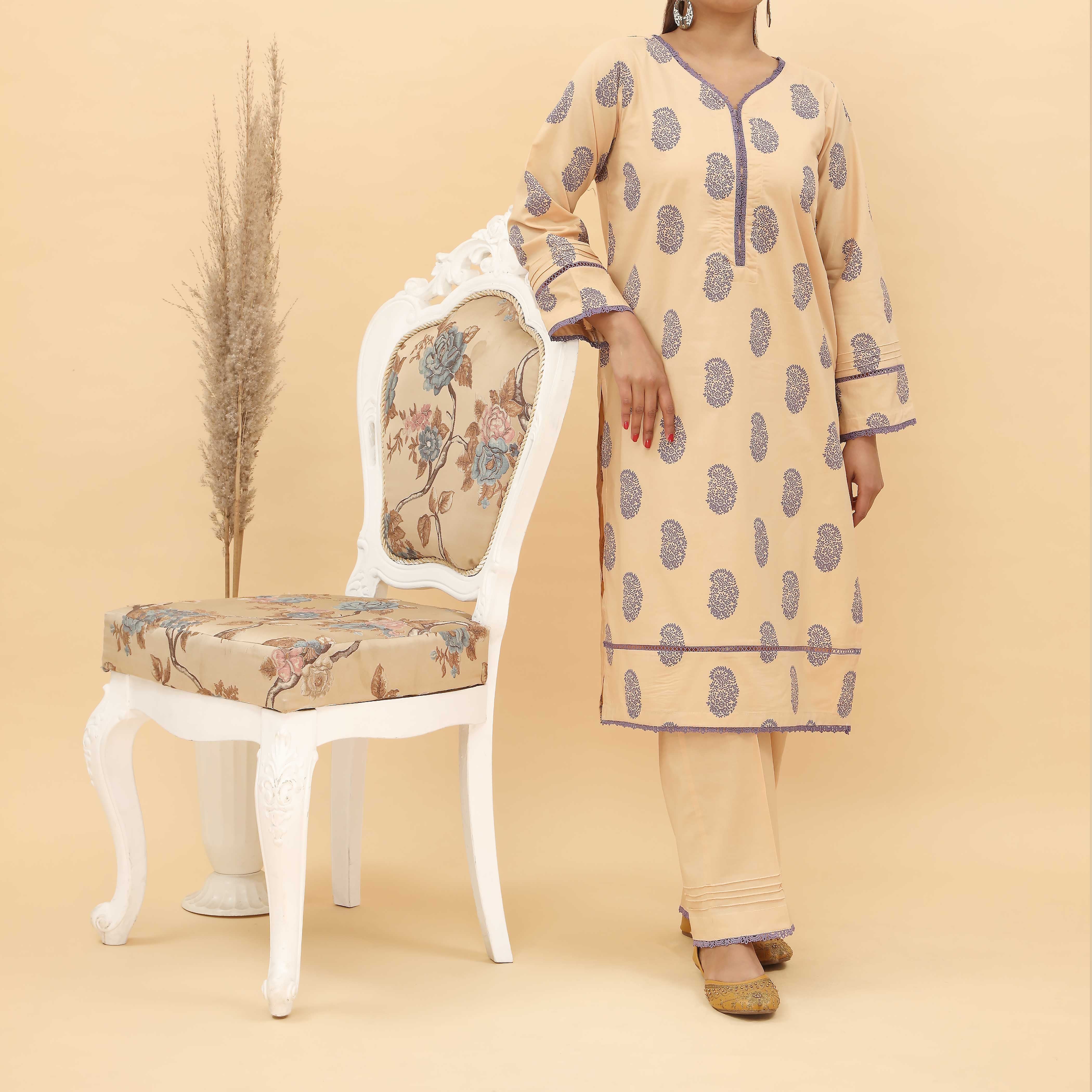 2PC- Screen Printed Cotton Cambric Suit PS5071