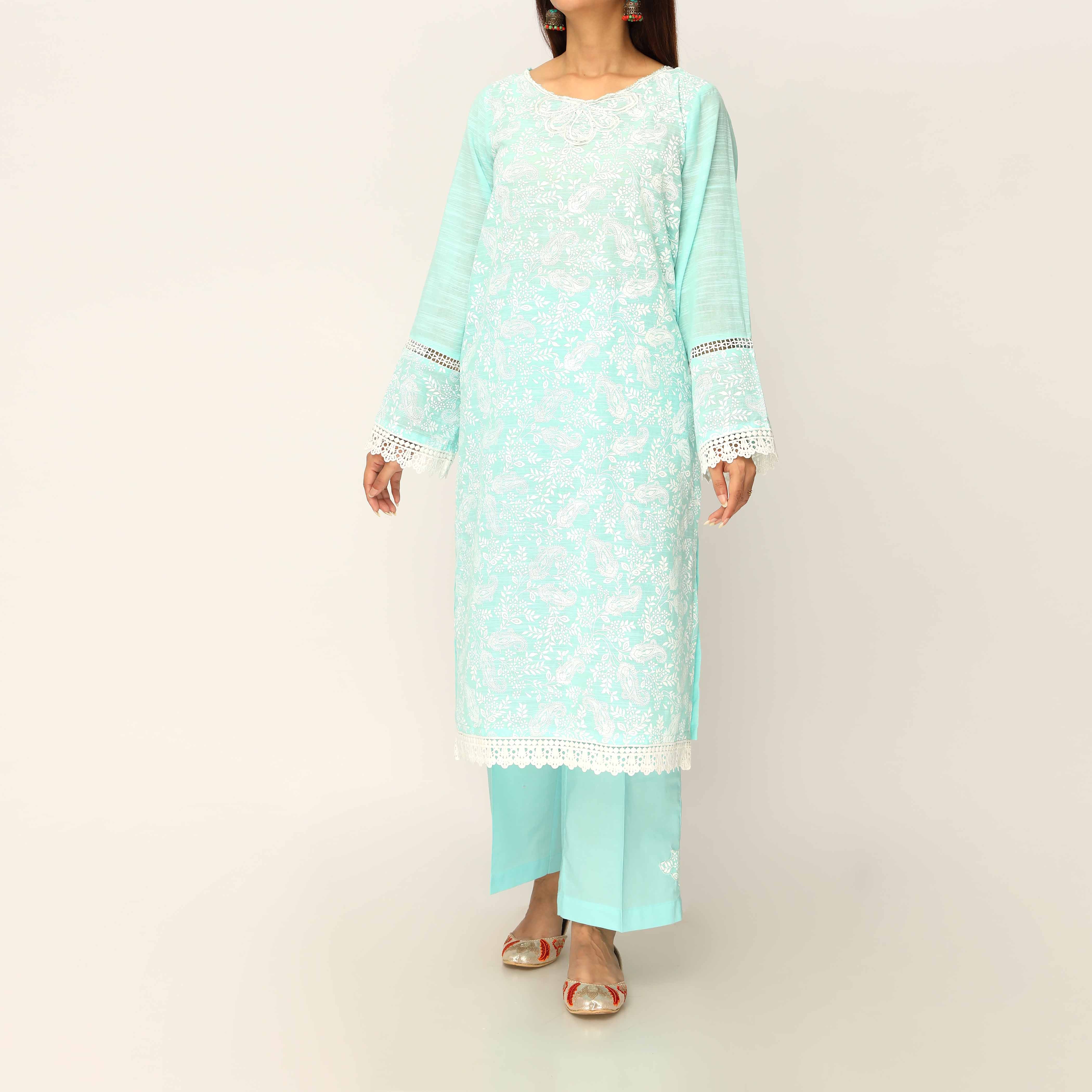 2PC- Screen Printed Slub Lawn Suit PS5051 - Image 2