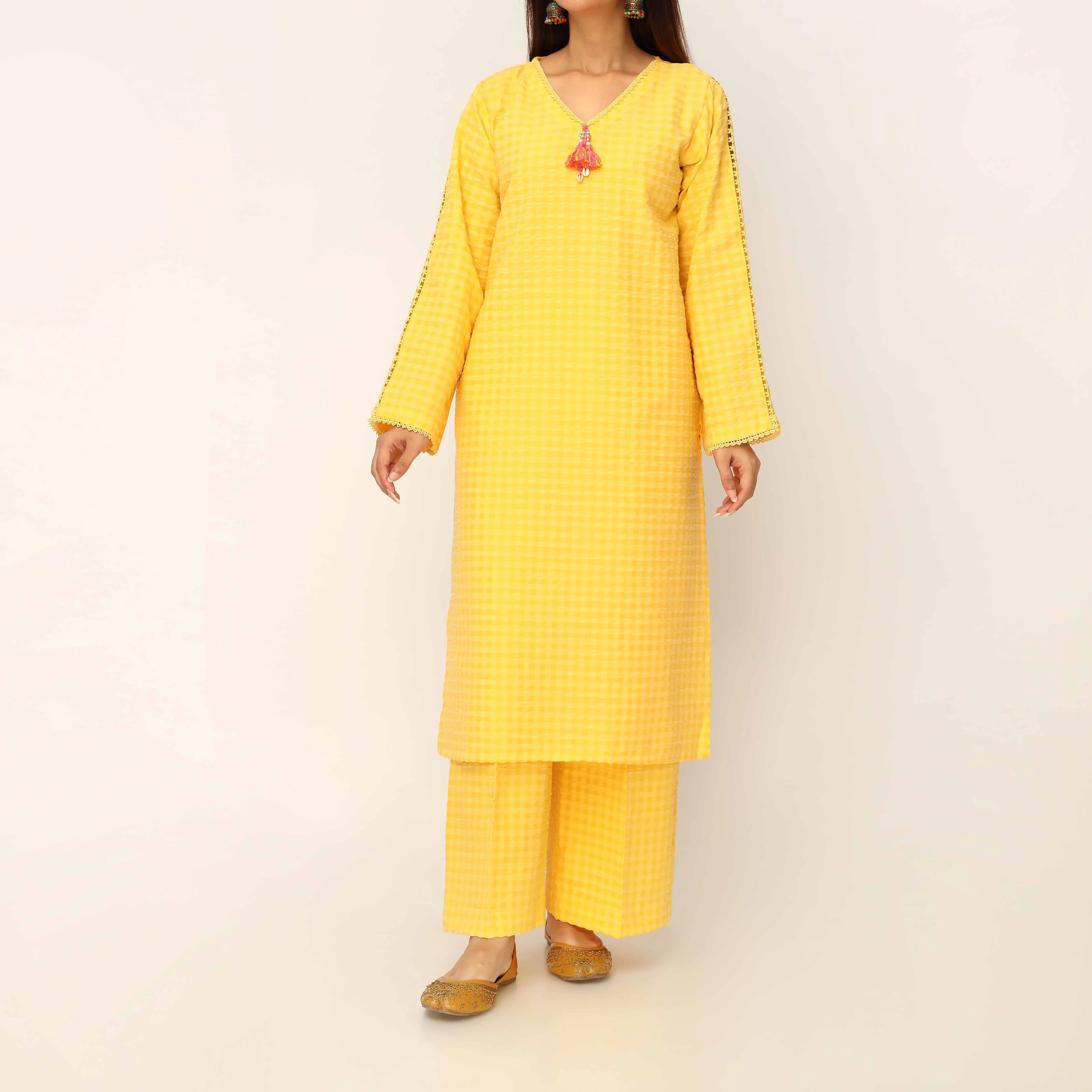 2PC- Seersucker Mix Fabric Co-ord Set PS5300