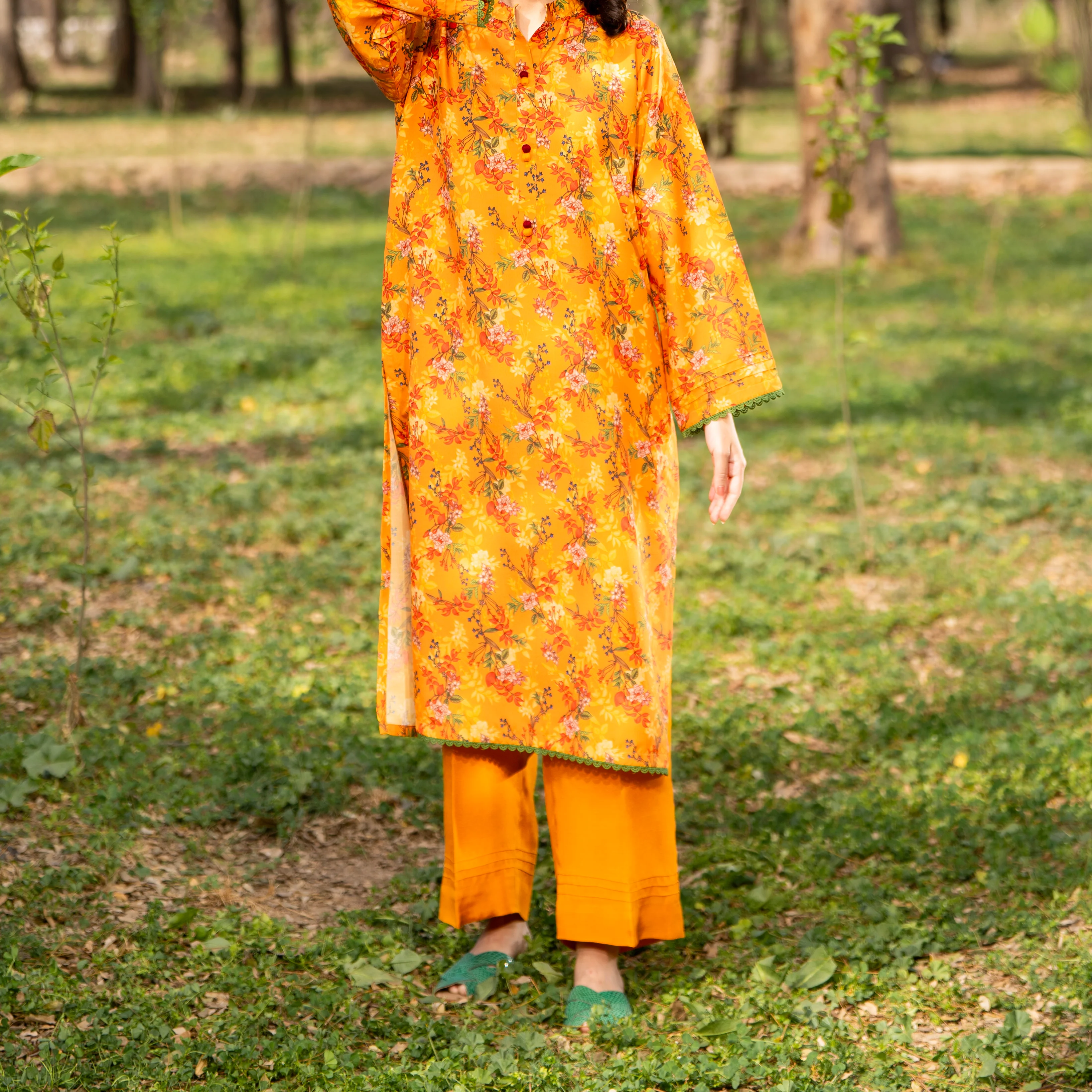 2PC- Unstitched Digital Printed Blended Cotton Suit US5050