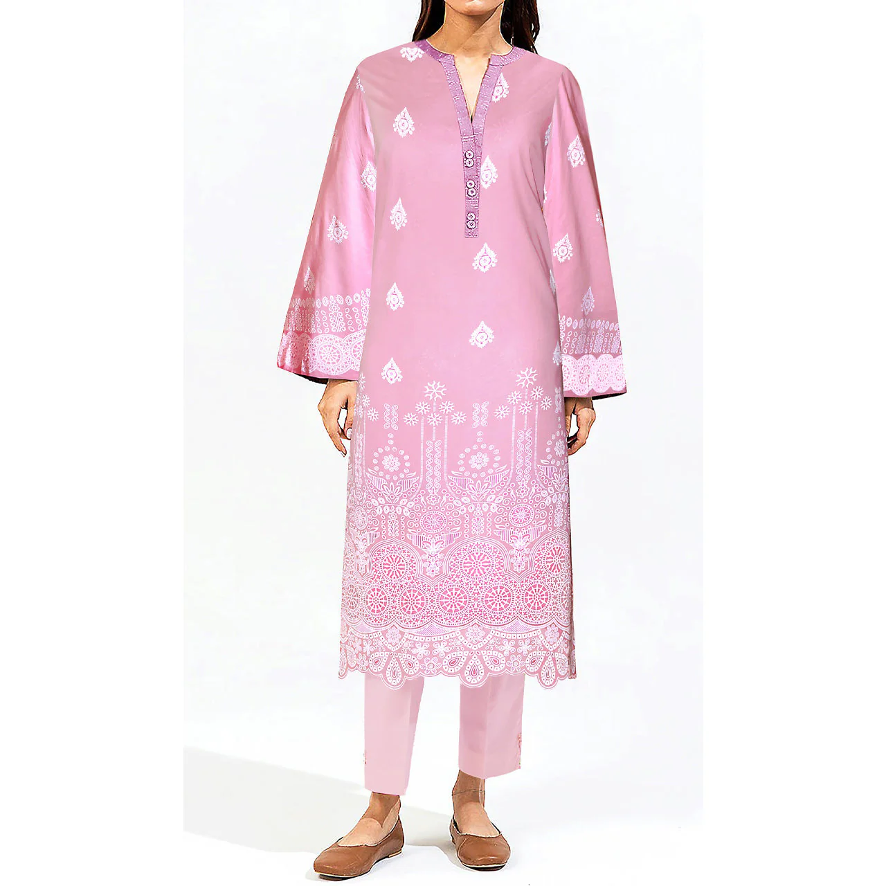 1PC- Unstitched Digital Printed Cambric Shirt PW9596