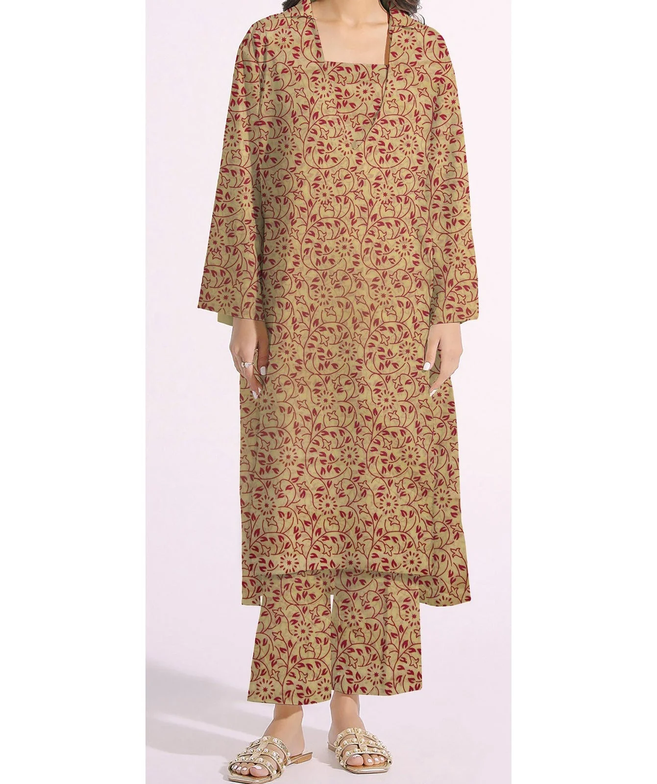 2PC- Unstitched Screen Printed Cotton Suit US5141