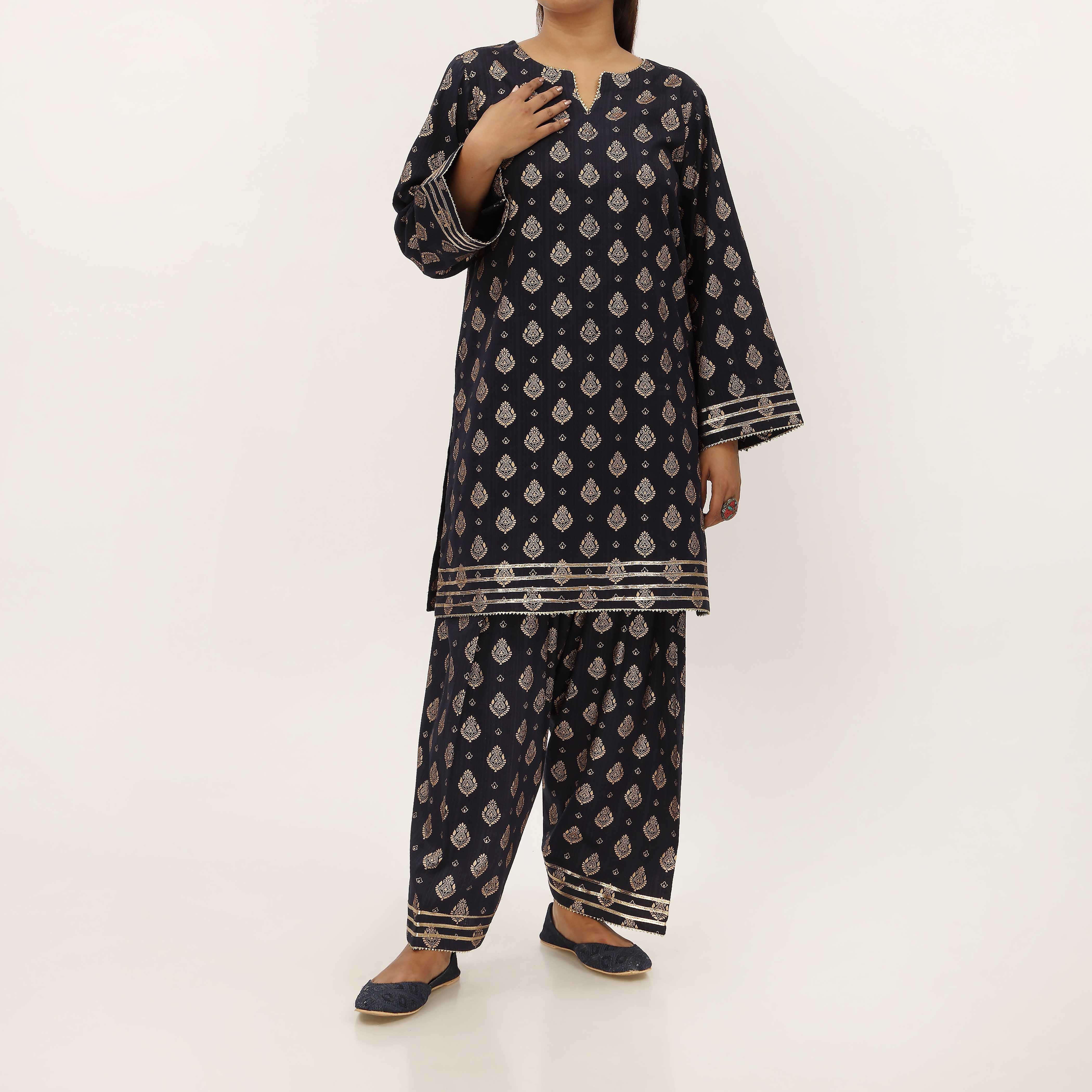 2PC- Unstitched Screen Printed Cotton Suit US5327