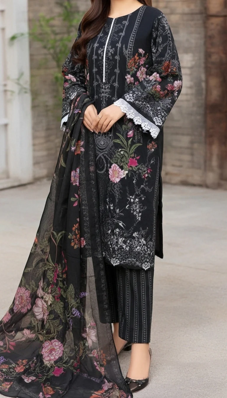 3 PC Digital Printed Cotton Cambric Suit PW5101