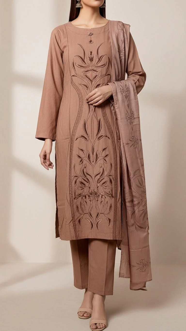 3 PC Embroiderd Slub Khaddar Suit PW5246