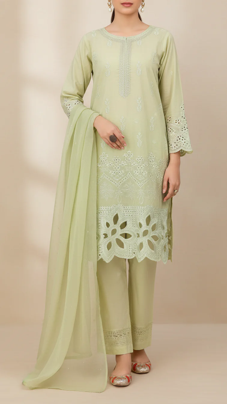 3 PC- Embroidered Cambric Suit PS5206