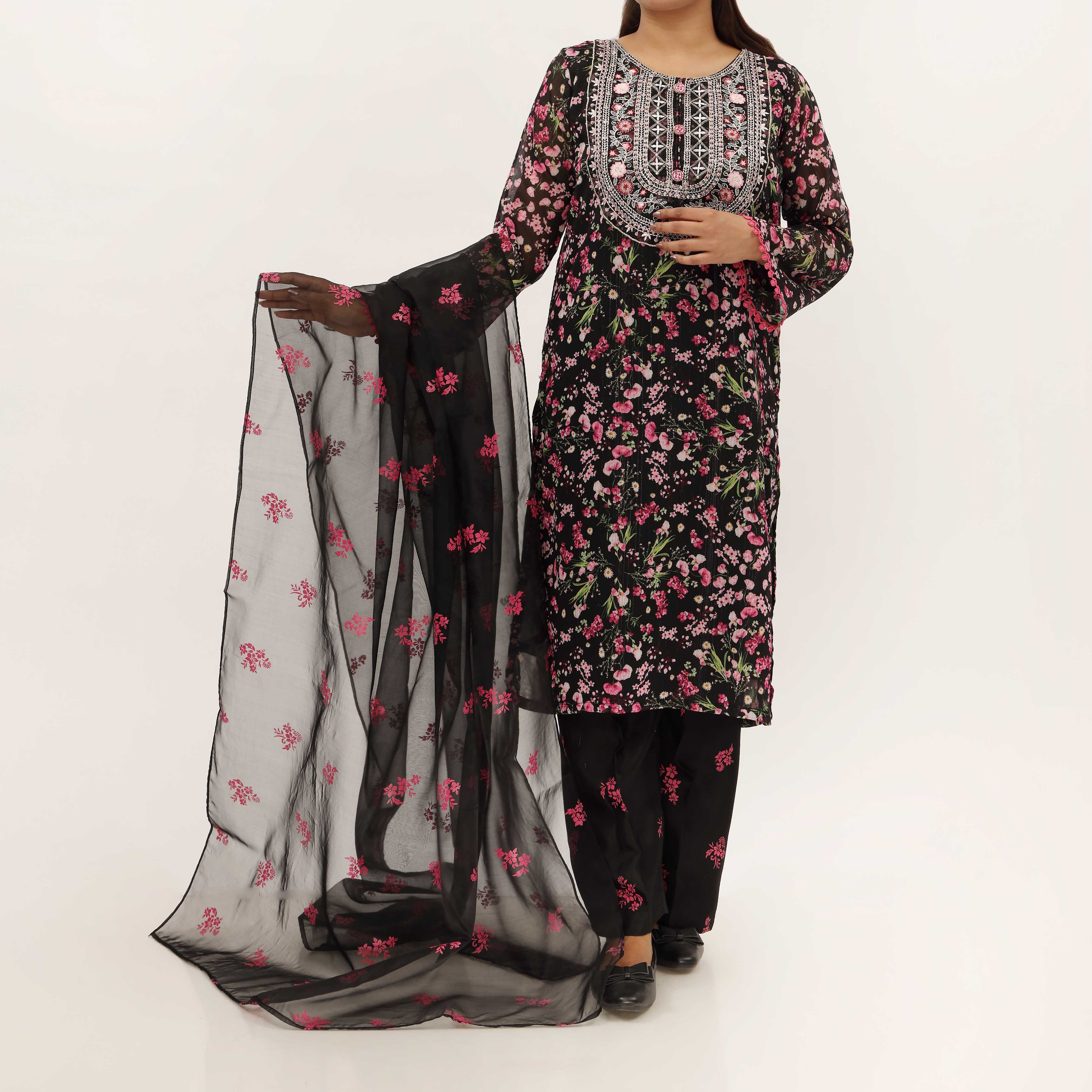 3PC- Digital Printed Georget Chiffon Suit PS5244