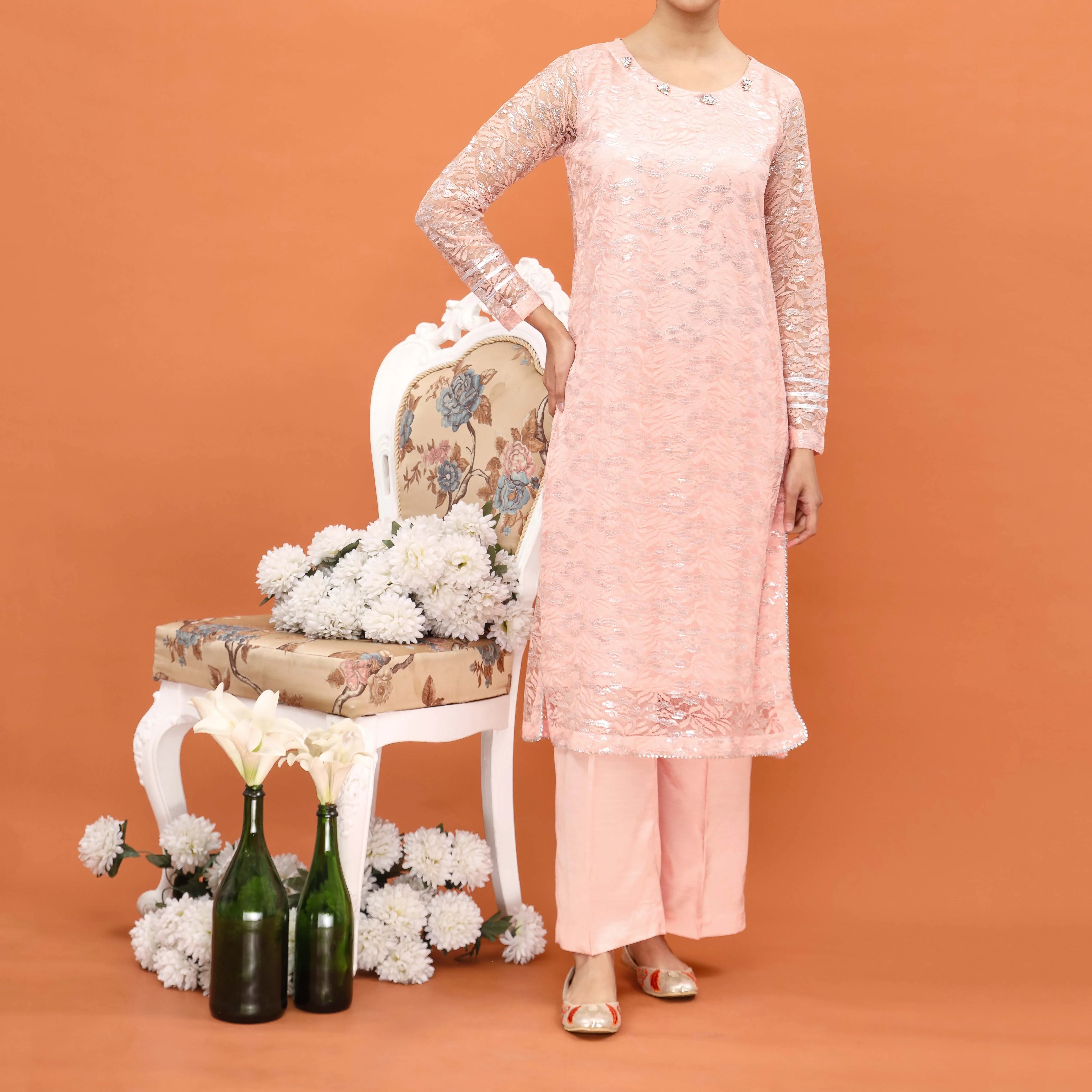2PC- Embellsihed Net Co-ord Set PF5004
