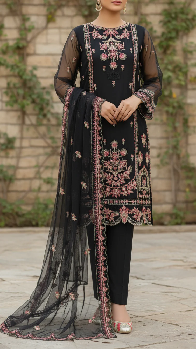 3PC- Embroiderd Organza Suit PS5191