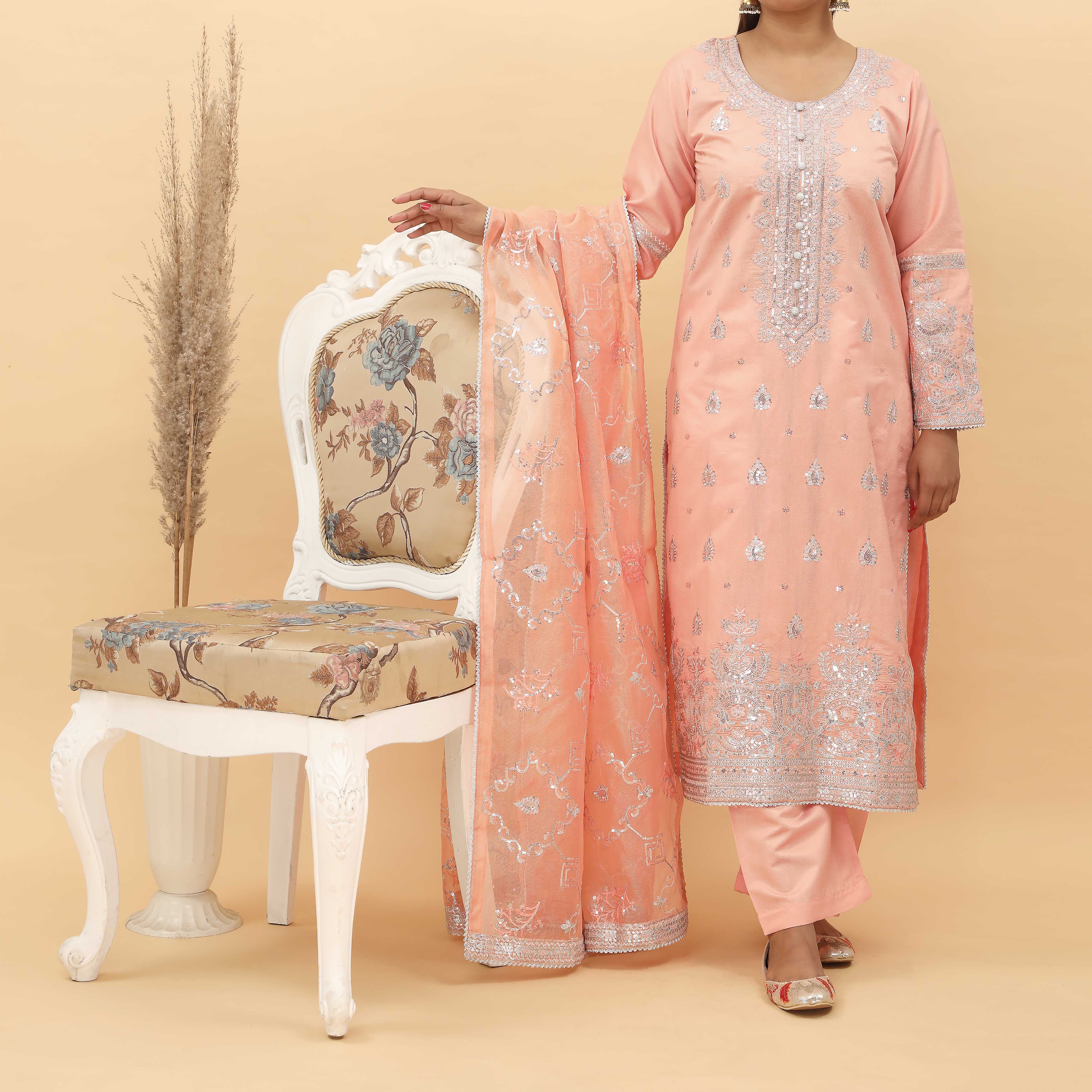 3PC- Embroidered Khadi Net Suit PF5130