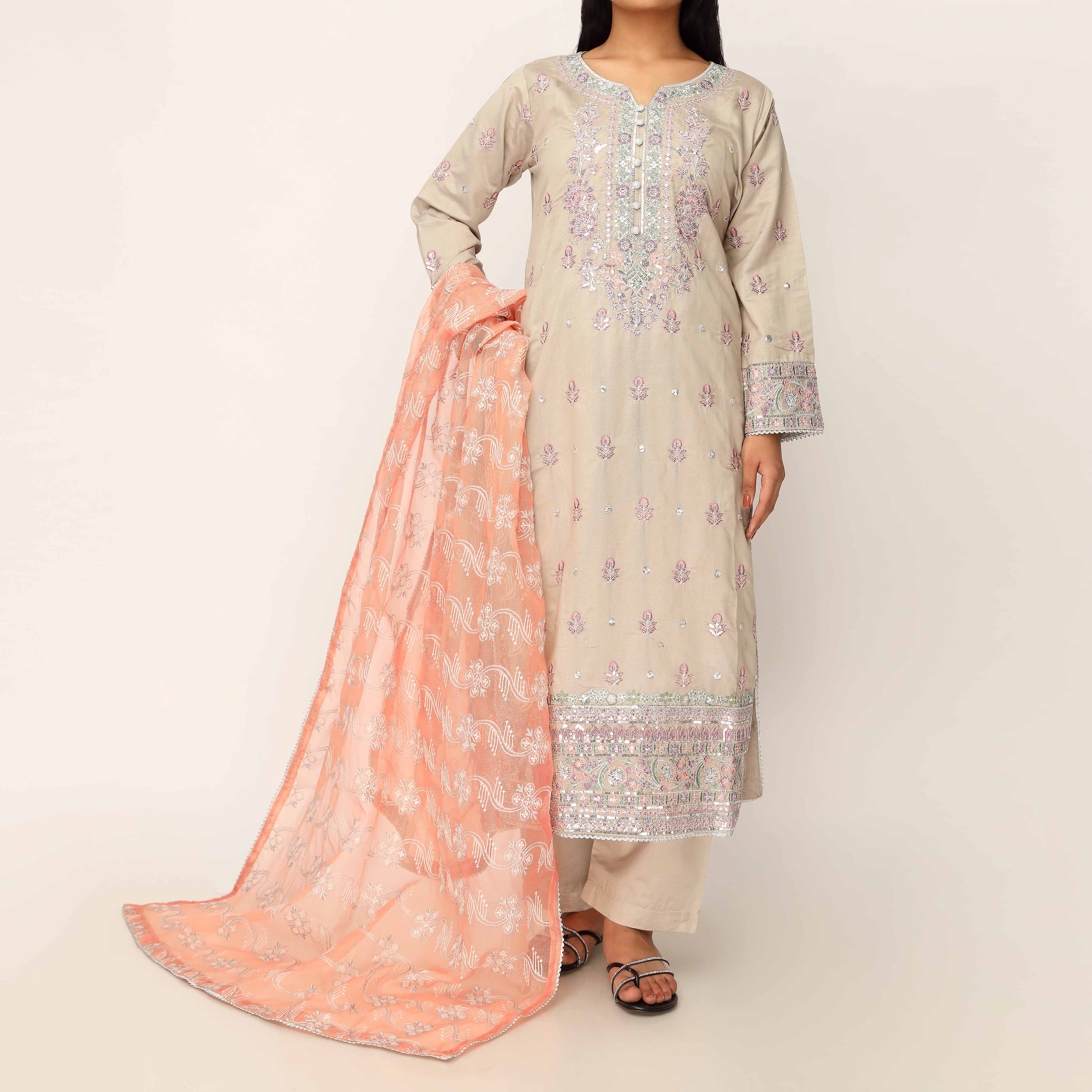 3PC- Khaddi Net Embellished Suit PF5141