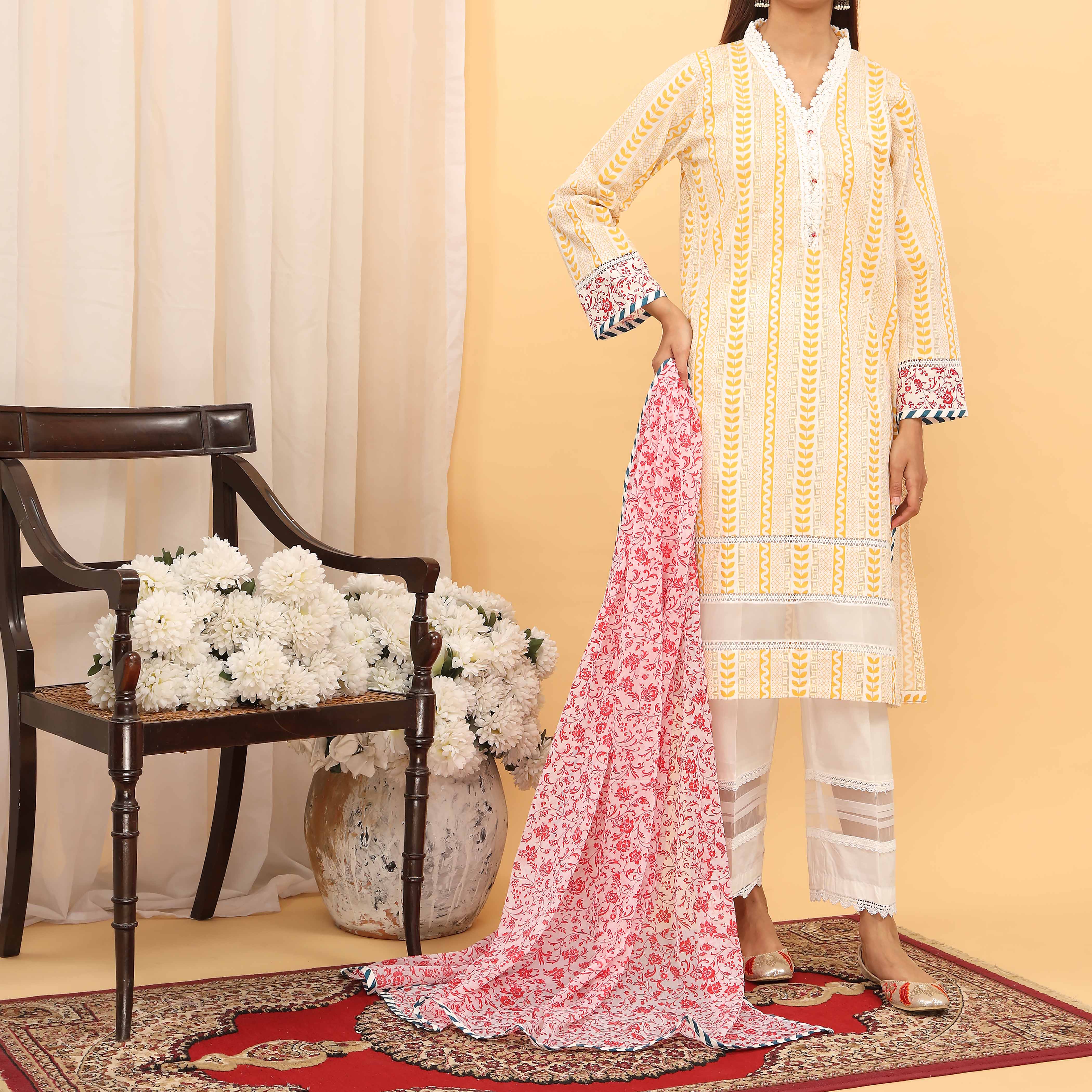 3PC- Screen Printed Cotton Cambric Suit PS5060