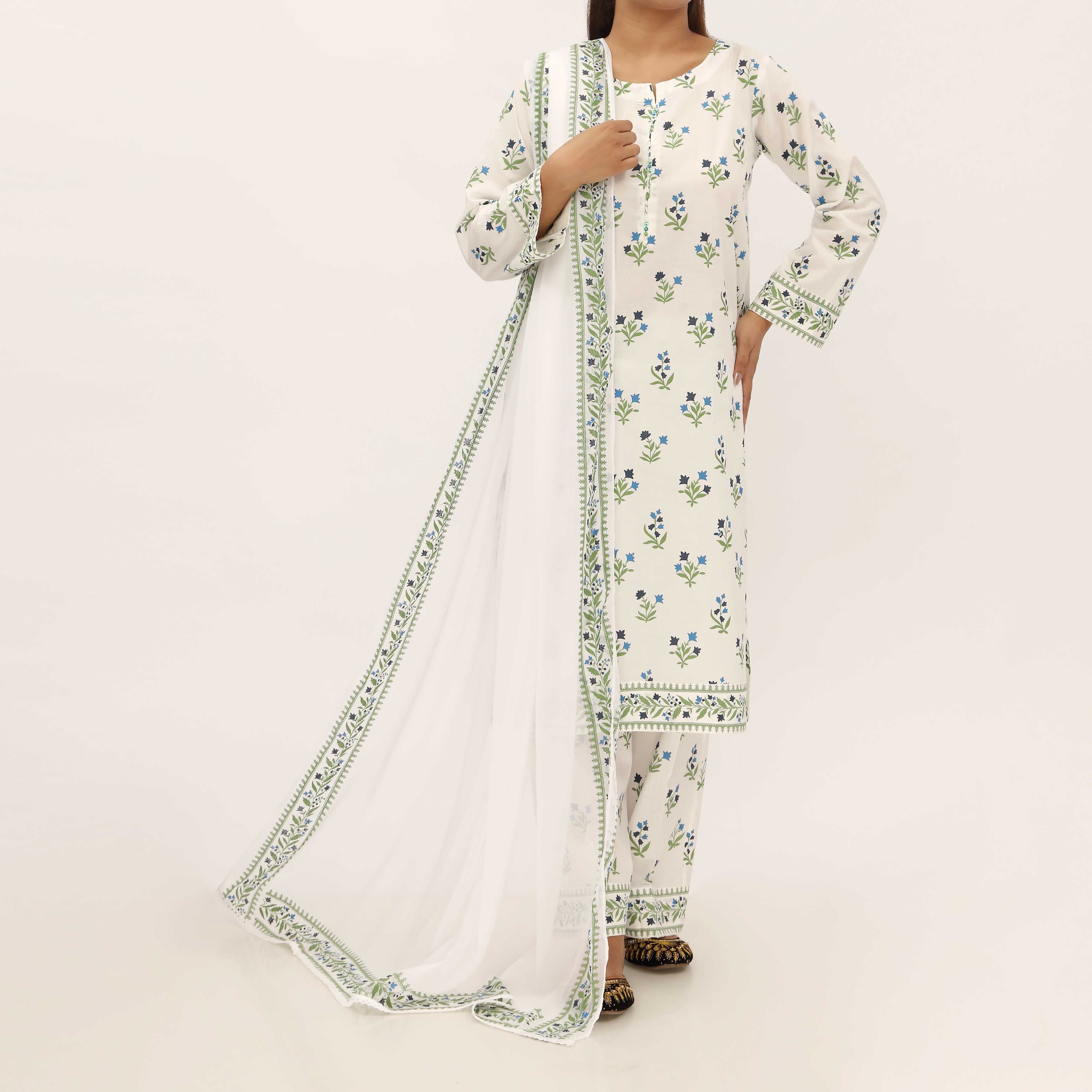 3PC- Screen Printed Cotton Cambric Suit PS5299