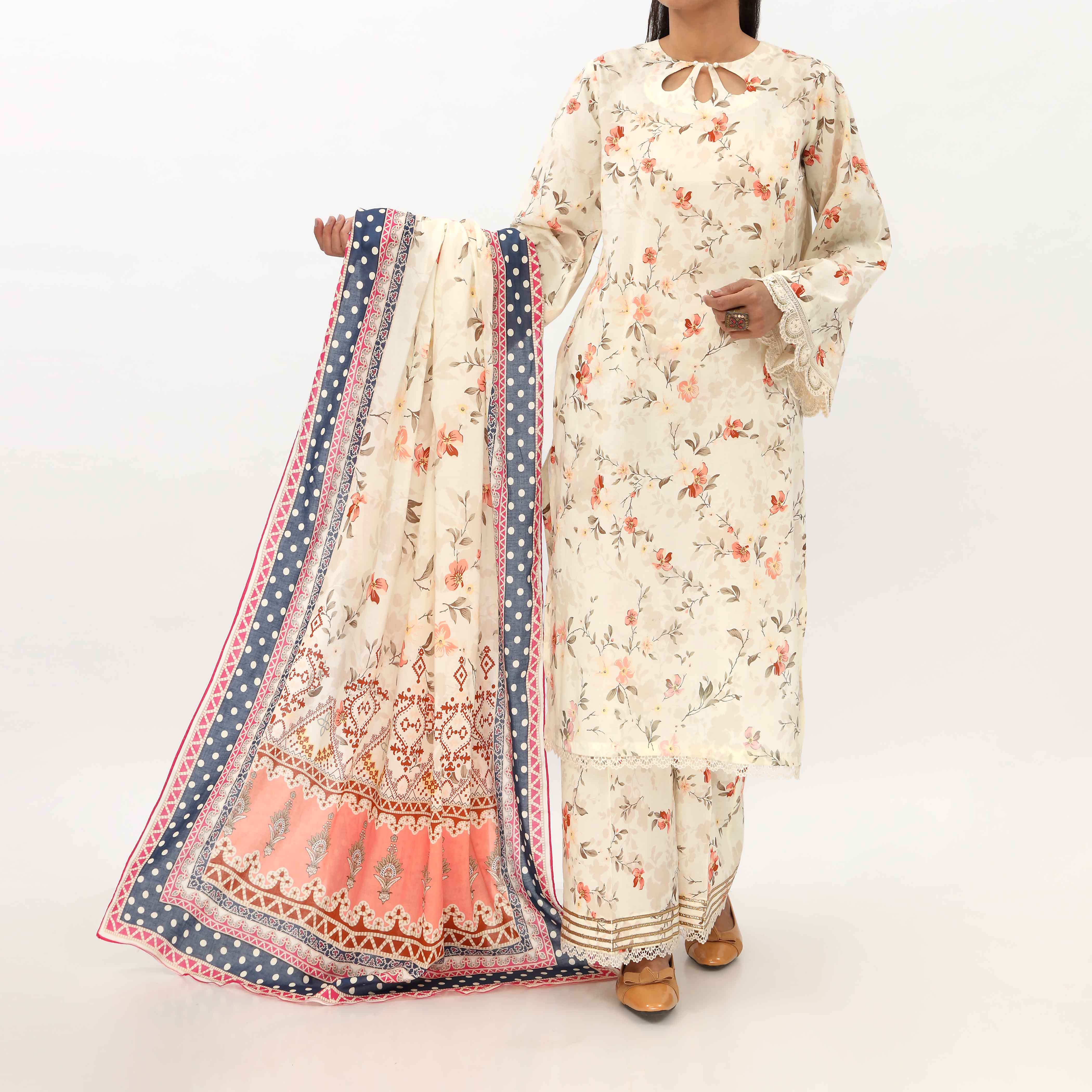 3PC- Unstitched Digital Printed Lawn Suit US5145