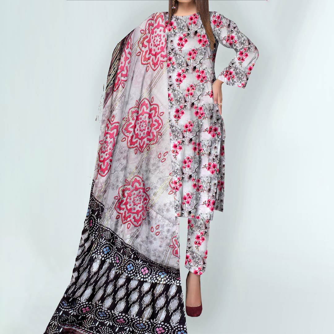 3PC- Unstitched Digital Printed Linen Suit PW9452