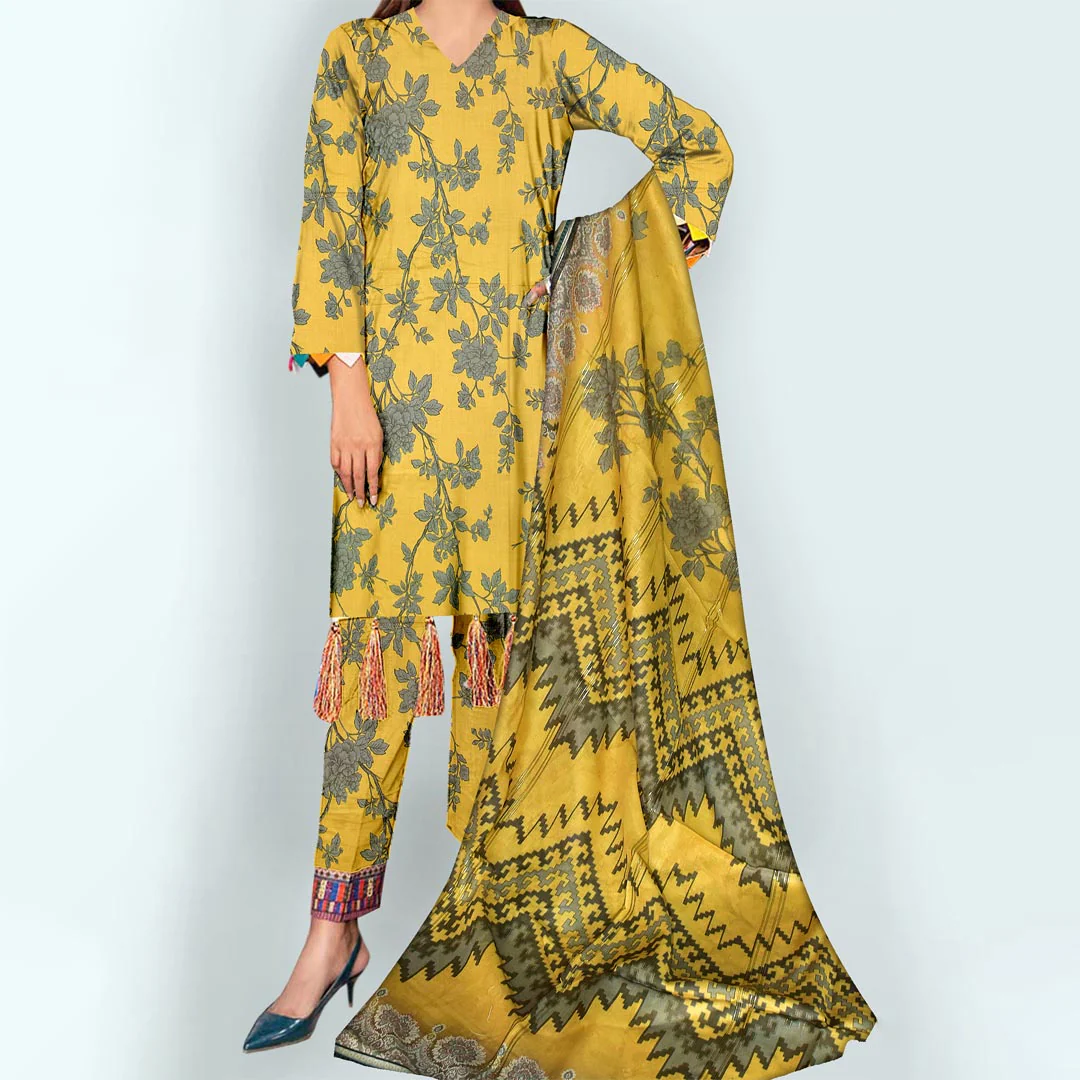 3PC- Unstitched Digital Printed Linen Suit PW9454