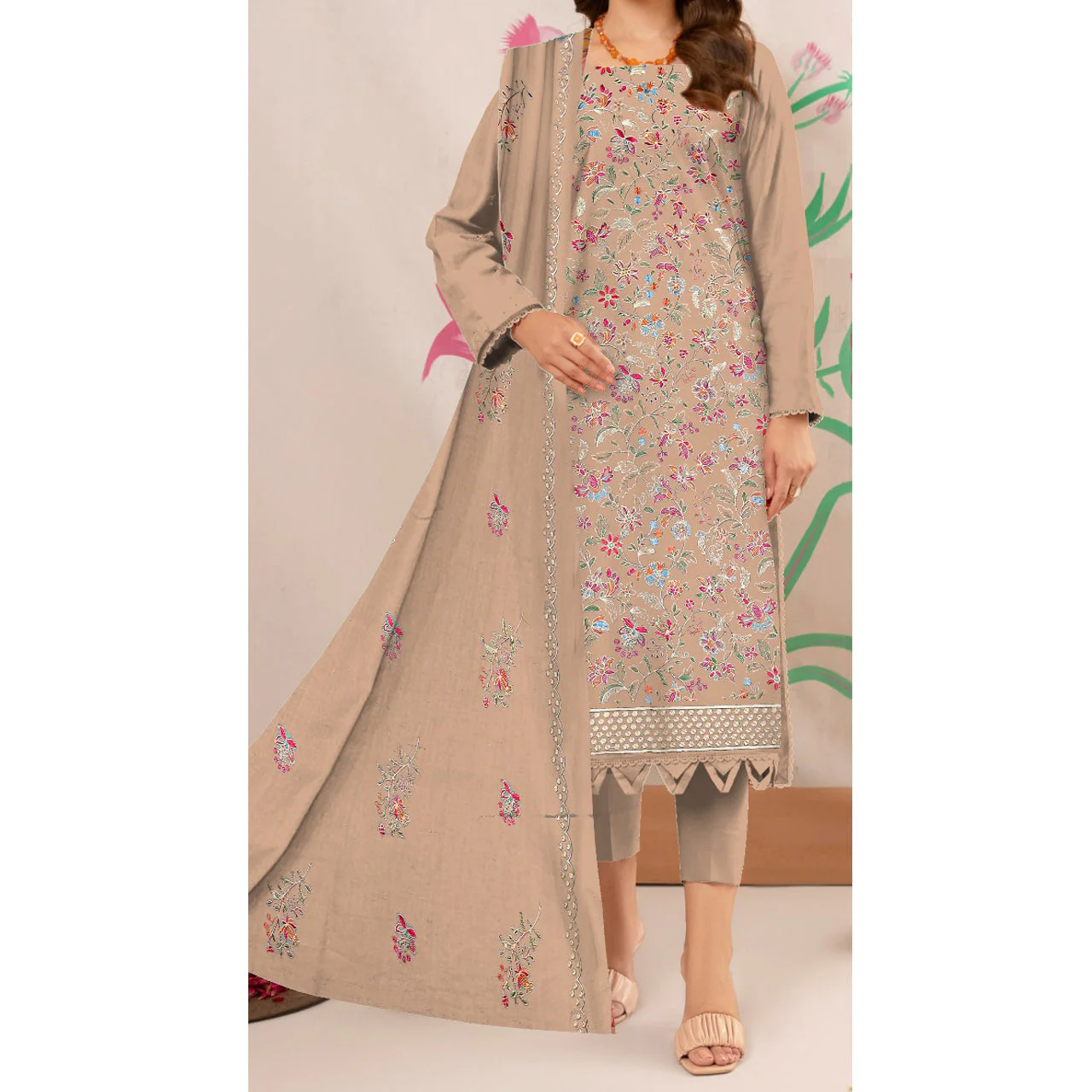 3PC- Unstitched Embroidered Lawn Suit US5178