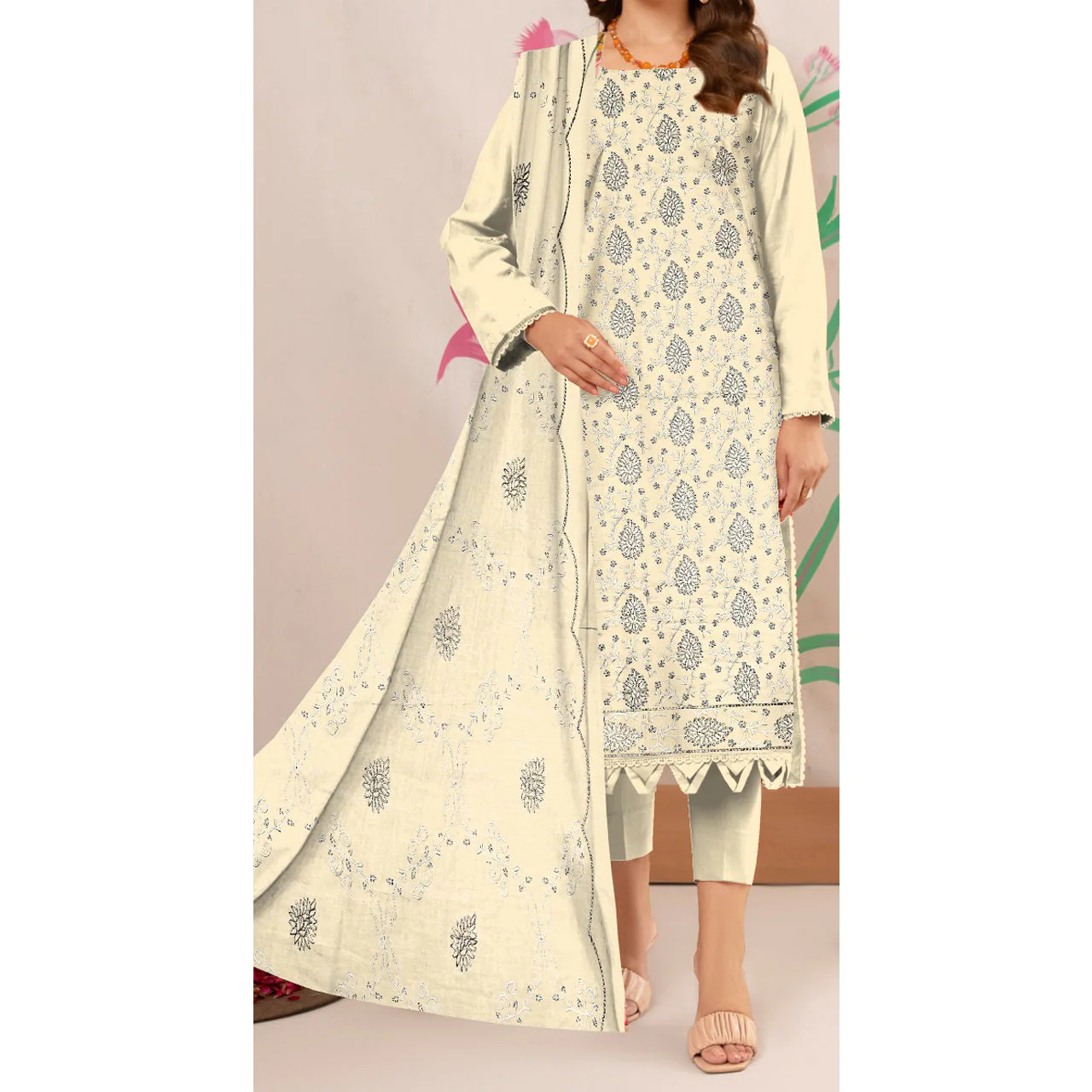 3PC- Unstitched Embroidered Lawn Suit US5237