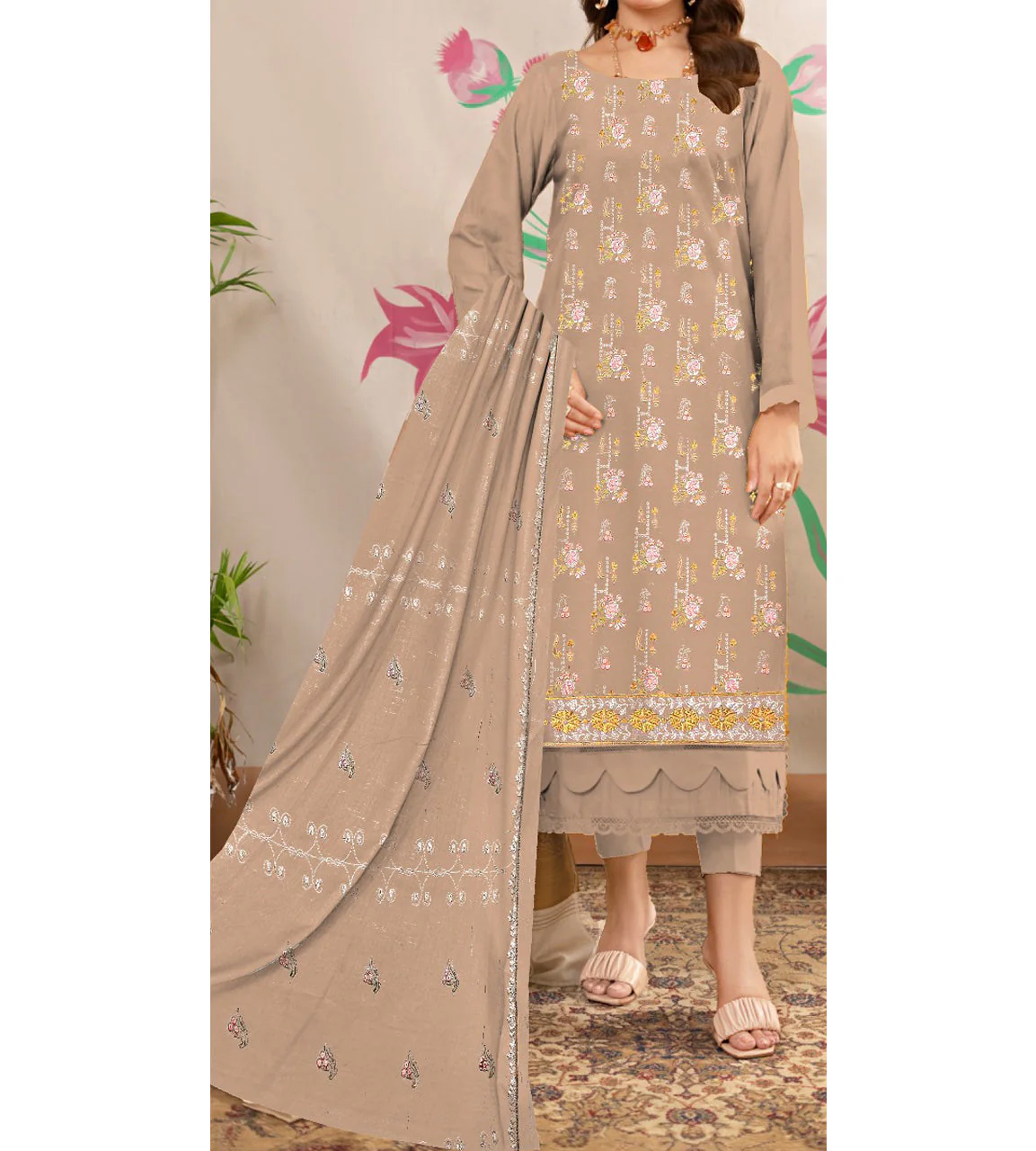 3PC- Unstitched Embroidered Lawn Suit US5244