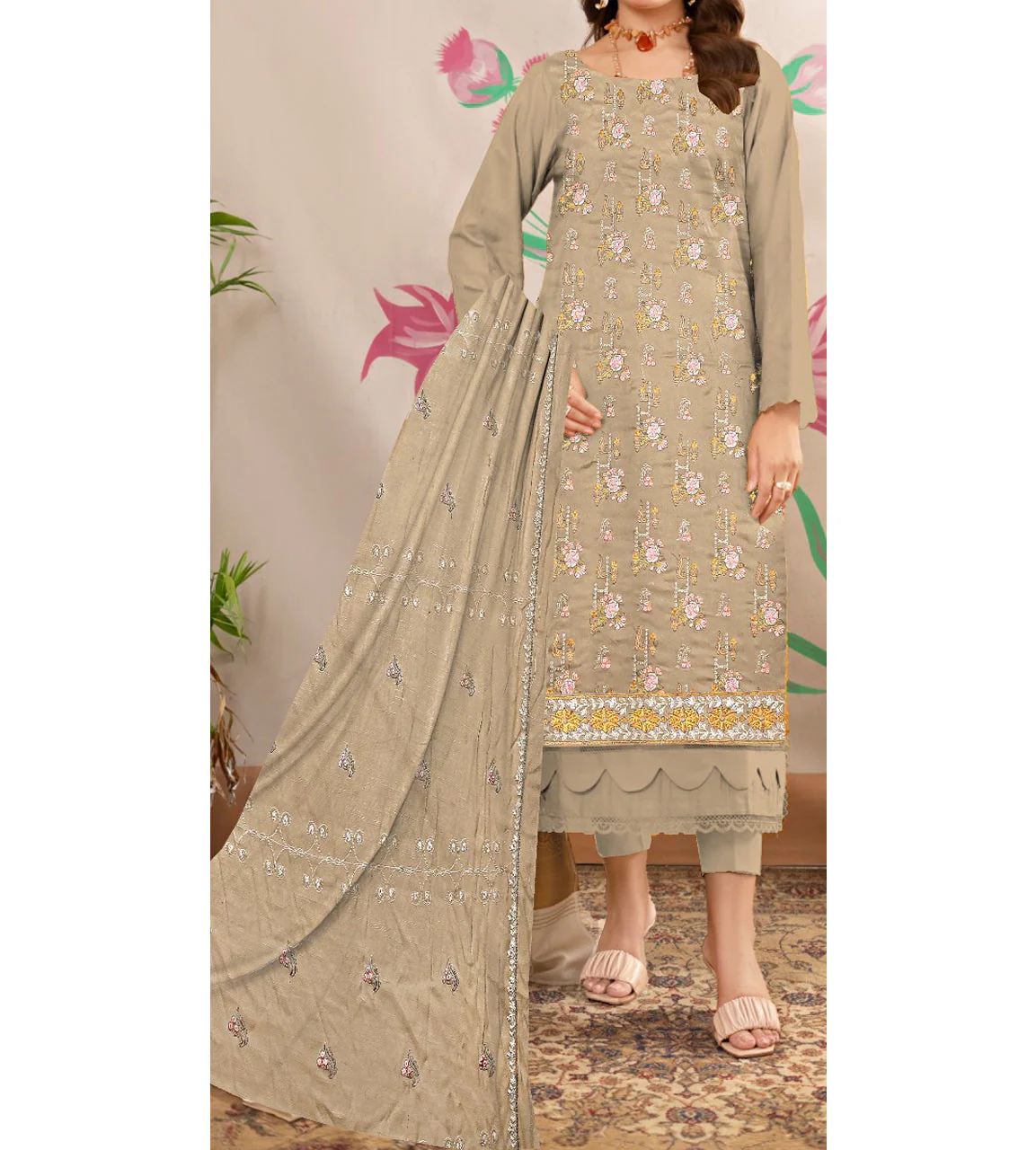 3PC- Unstitched Embroidered Lawn Suit US5247