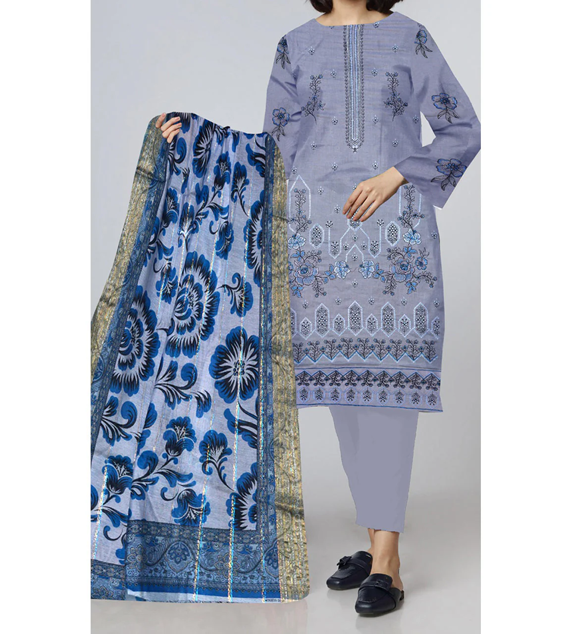 3PC- Unstitched Embroidered Lawn Suit US5358