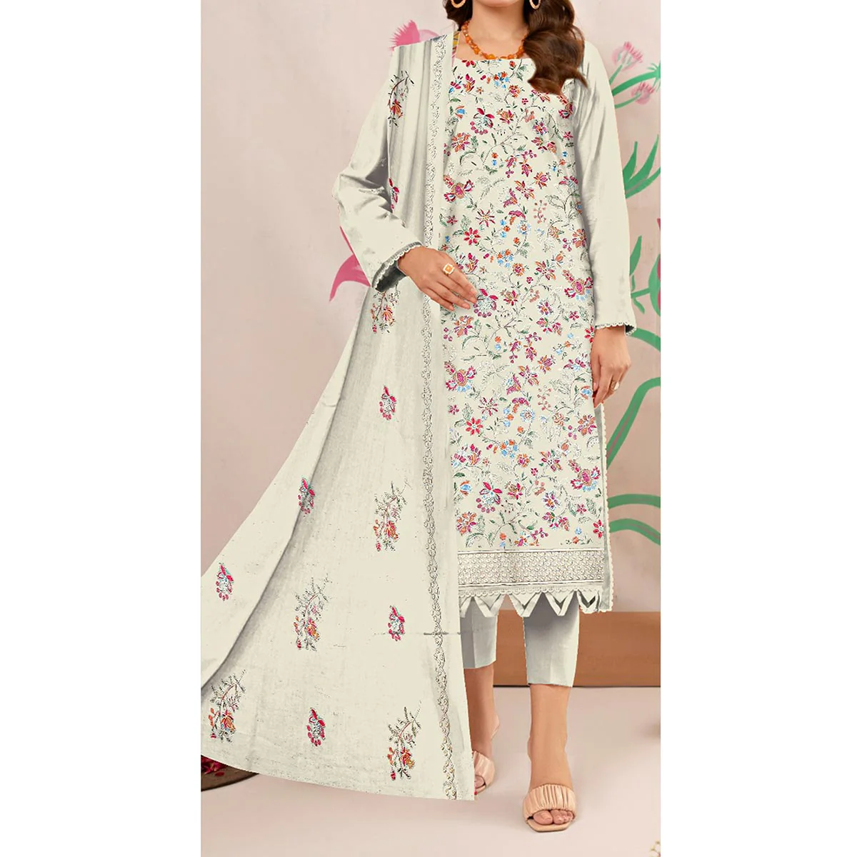3PC- Unstitched Embroidered Lawn Suit US5421
