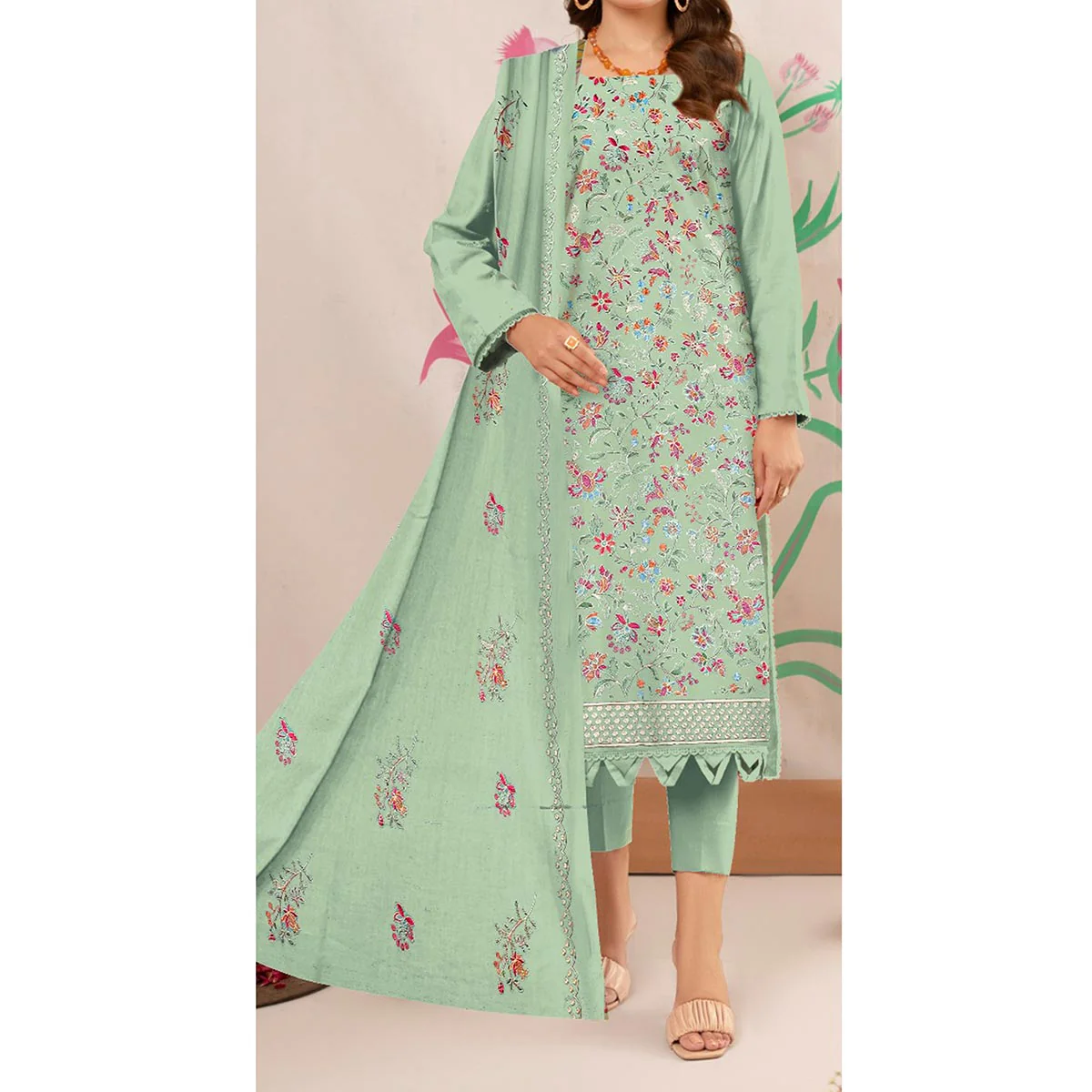 3PC- Unstitched Embroidered Lawn Suit US5422