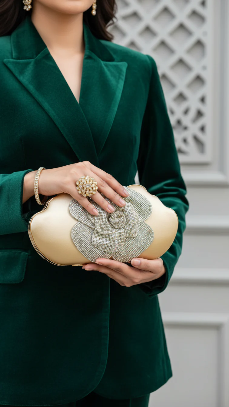 AB Golden Fancy Clutch For Women P24248