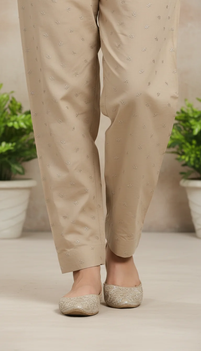 Beige Embellished Cambric Trouser PL6023