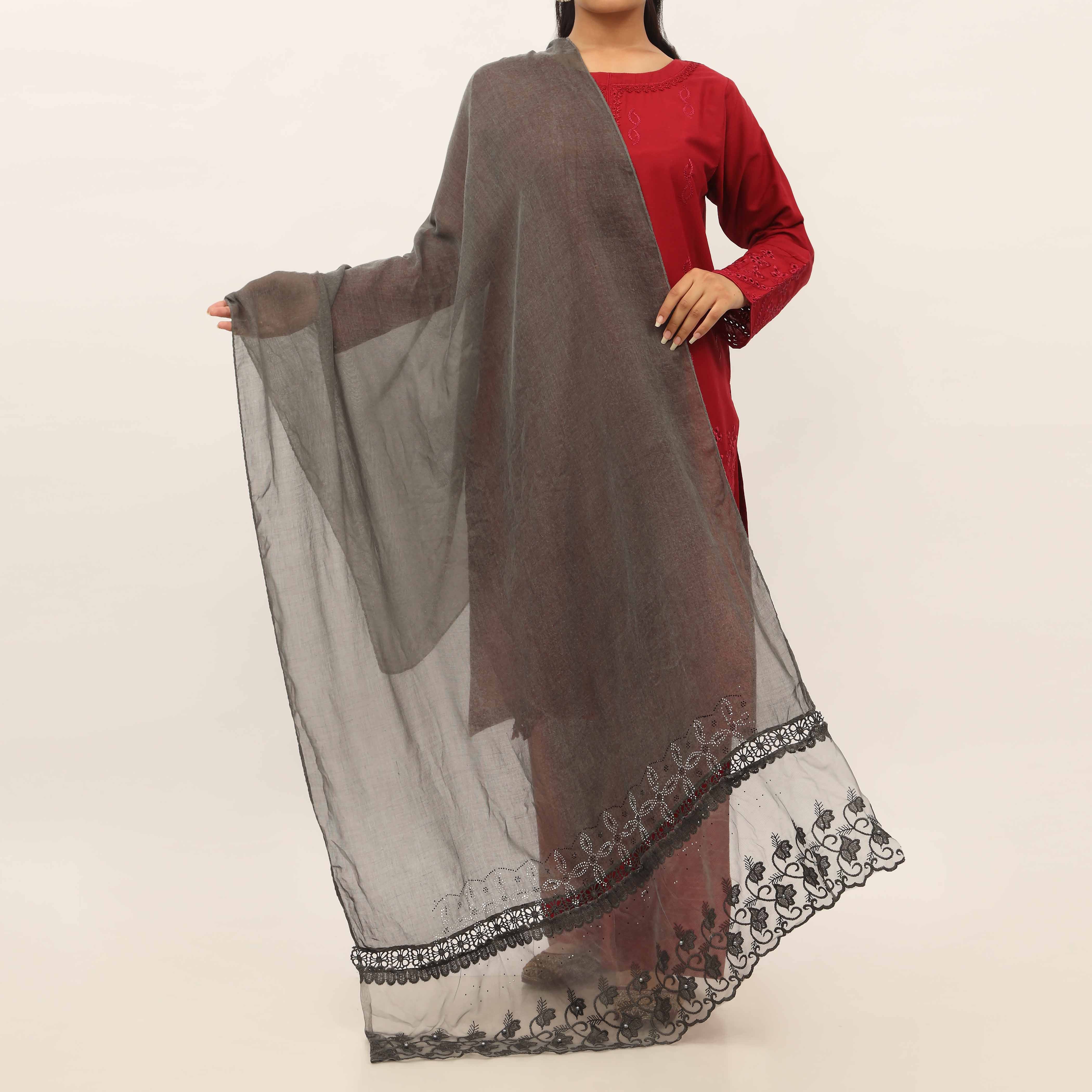 Black Embroidered Stole PD5289