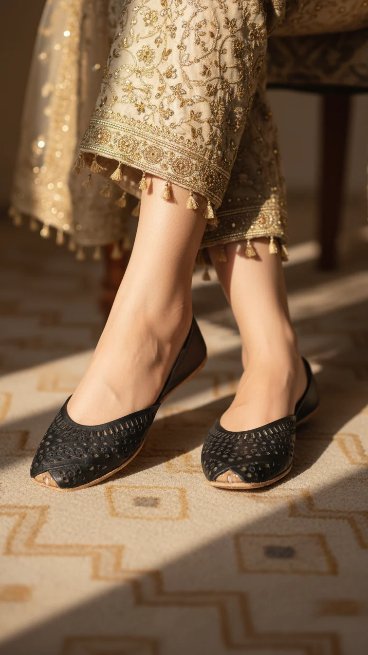 Black Leather Khussa EC8639