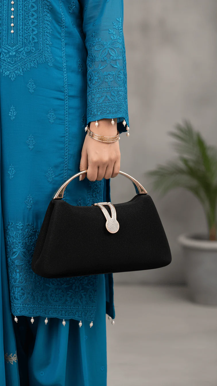 Black Fancy Clutch For Women P24404
