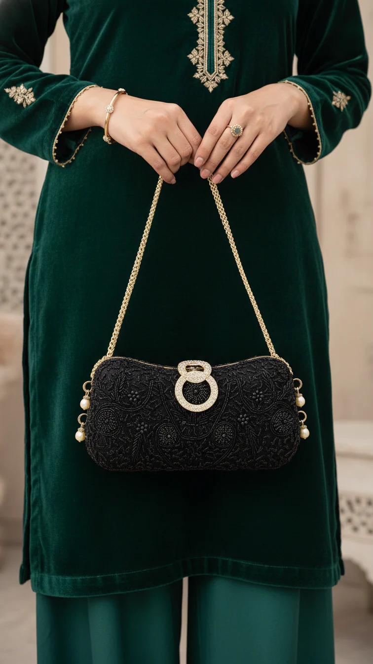 Black Fancy Clutch P15401