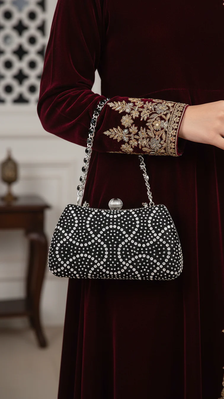 Black Fancy Clutch P24180