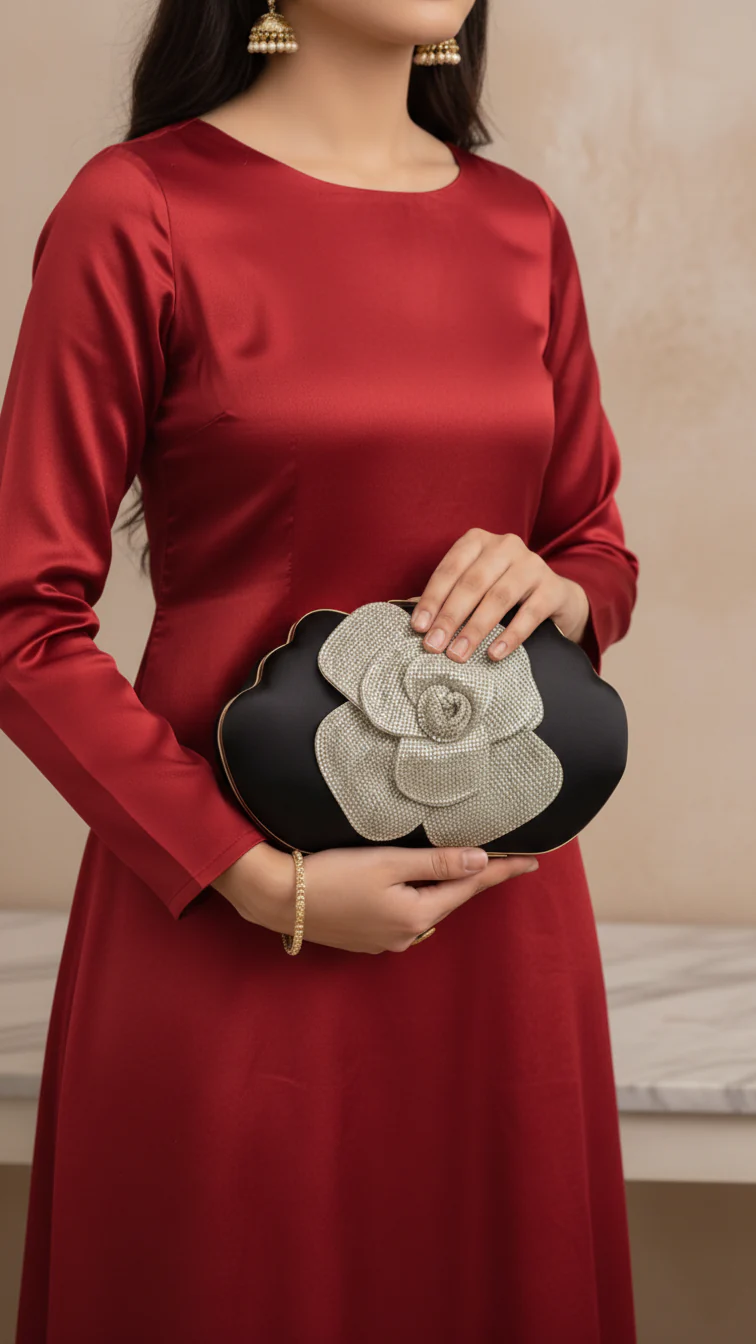 Black Fancy Clutch P24248