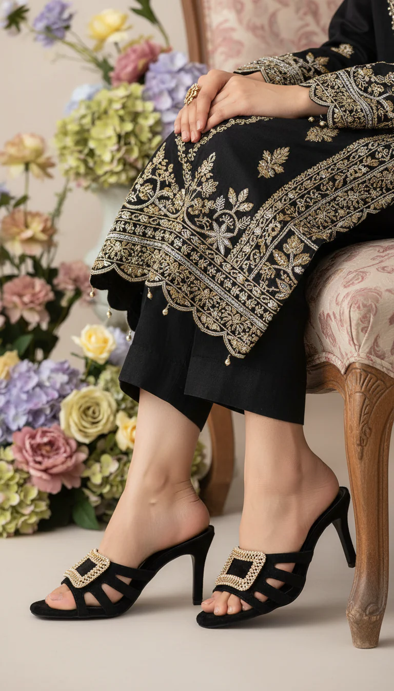Black Fancy Slipper For Ladies FN8052