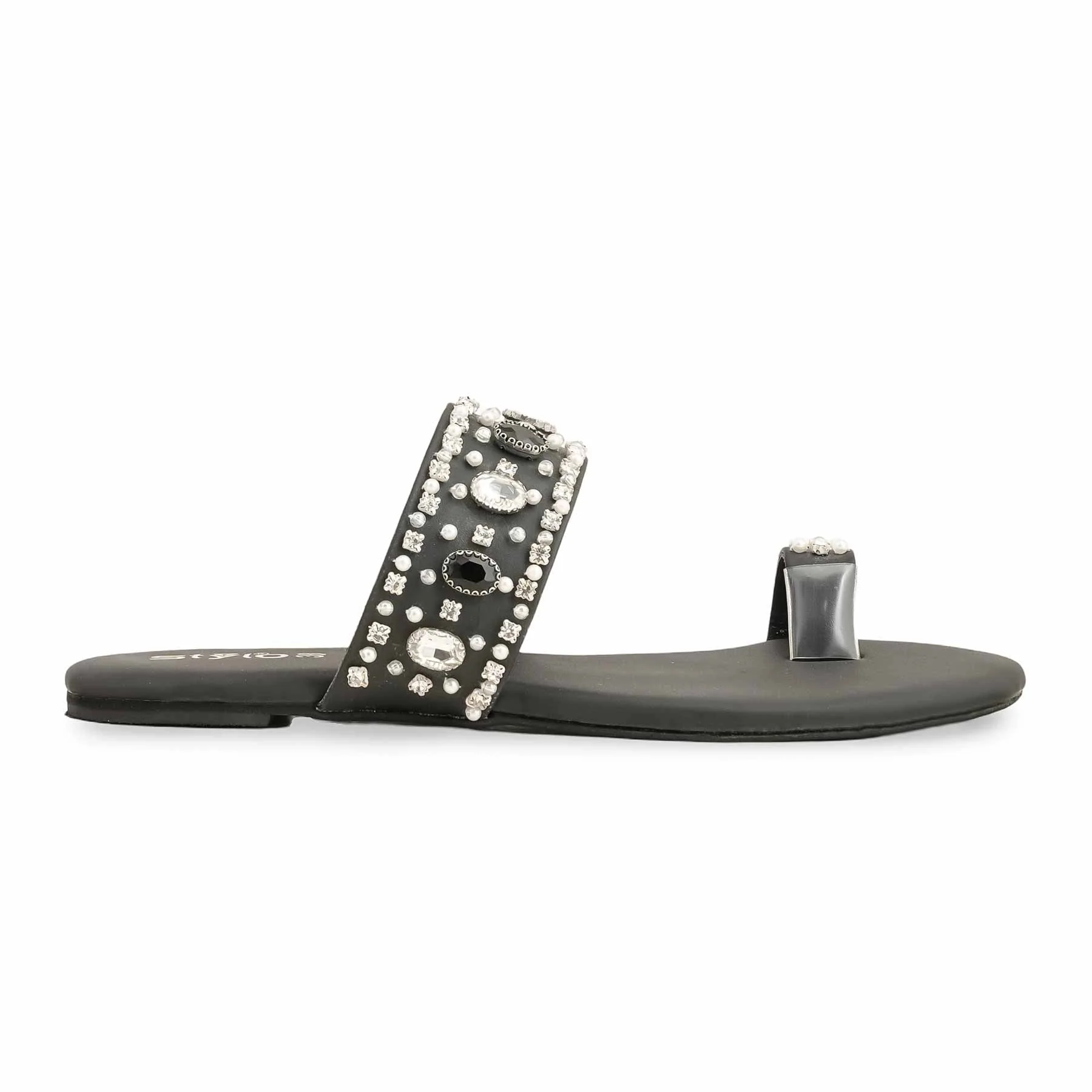 Black Fancy Women Chappal EC0220 - Image 2