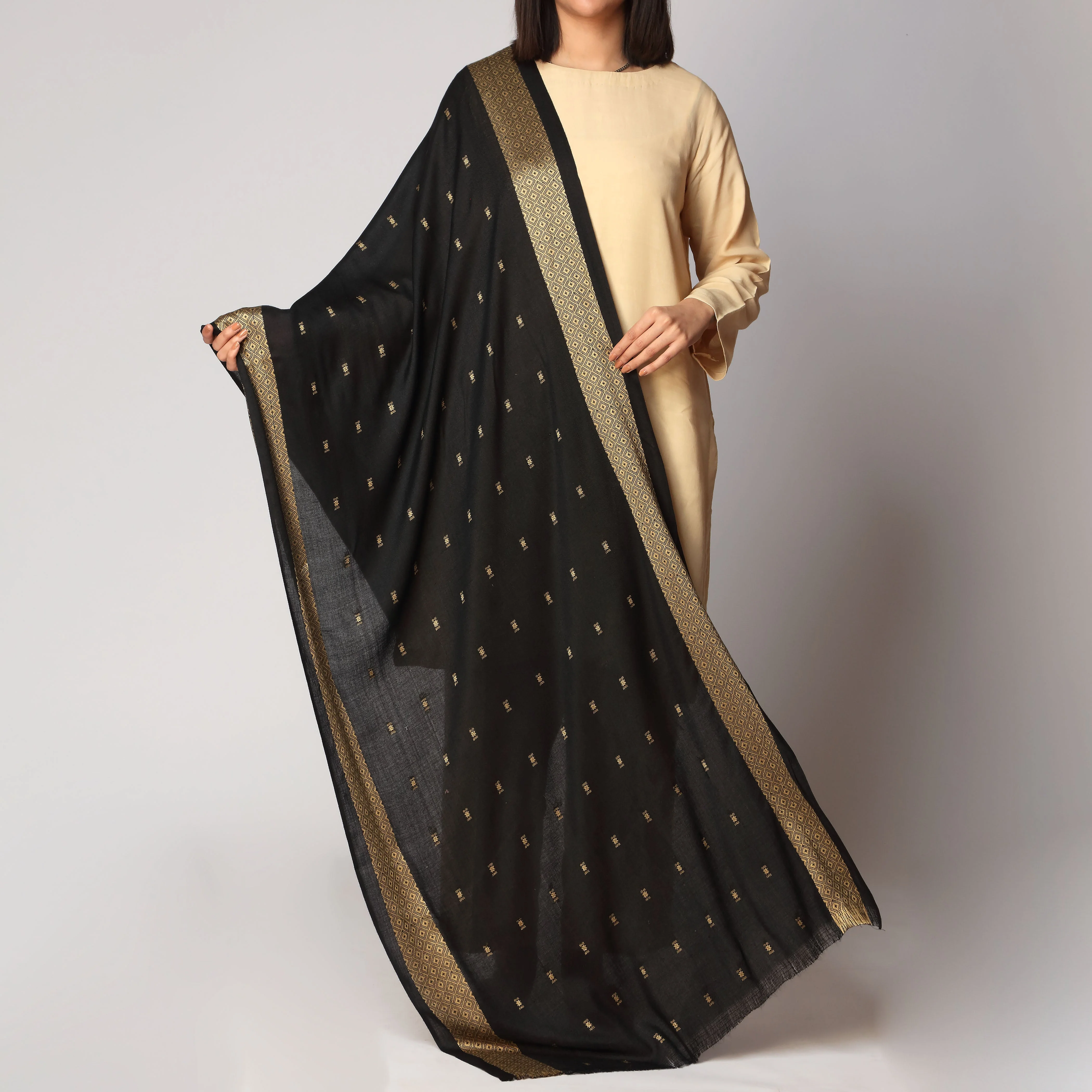 Black Zari Border Stole PS3766