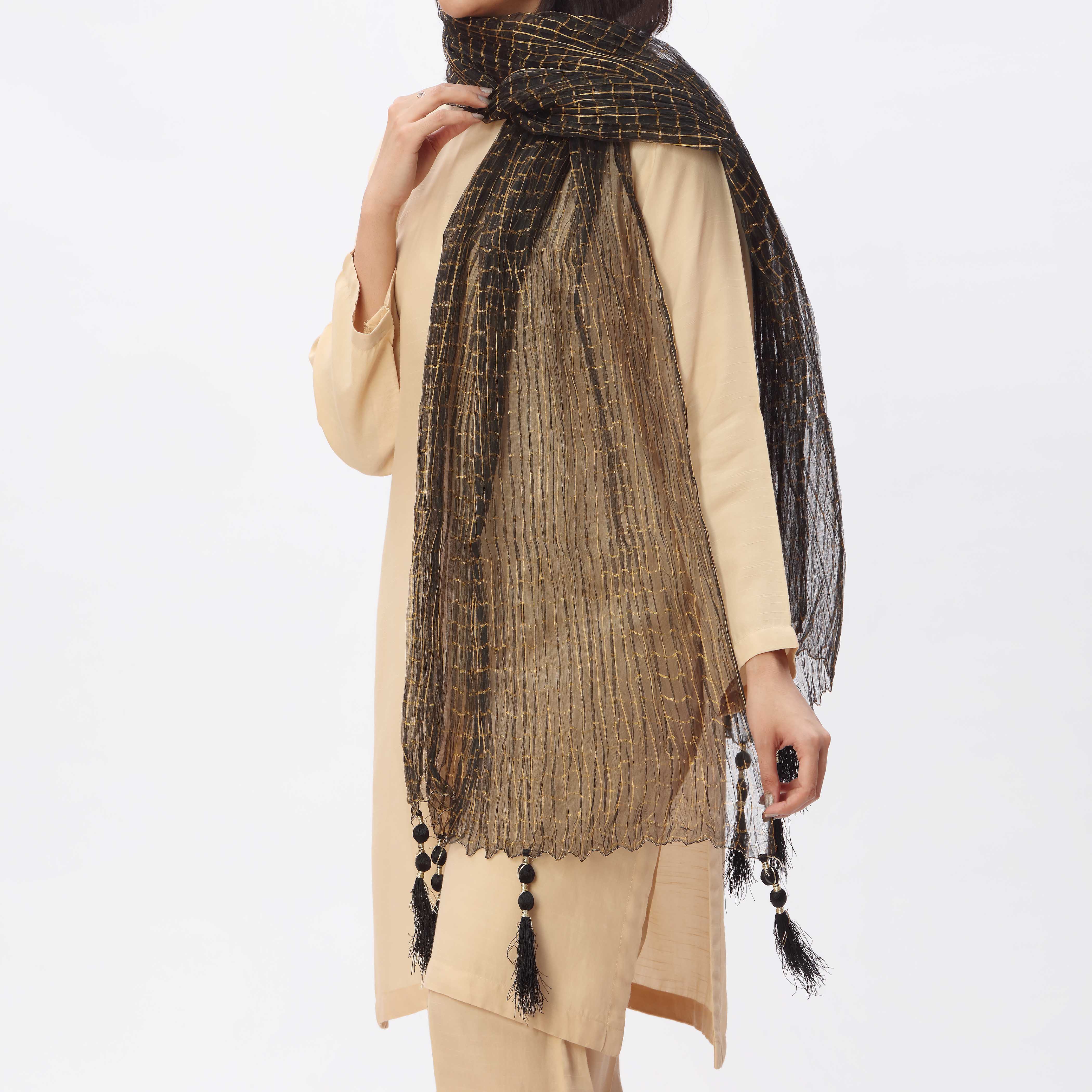 Black Zari Checkered Stole PS3762