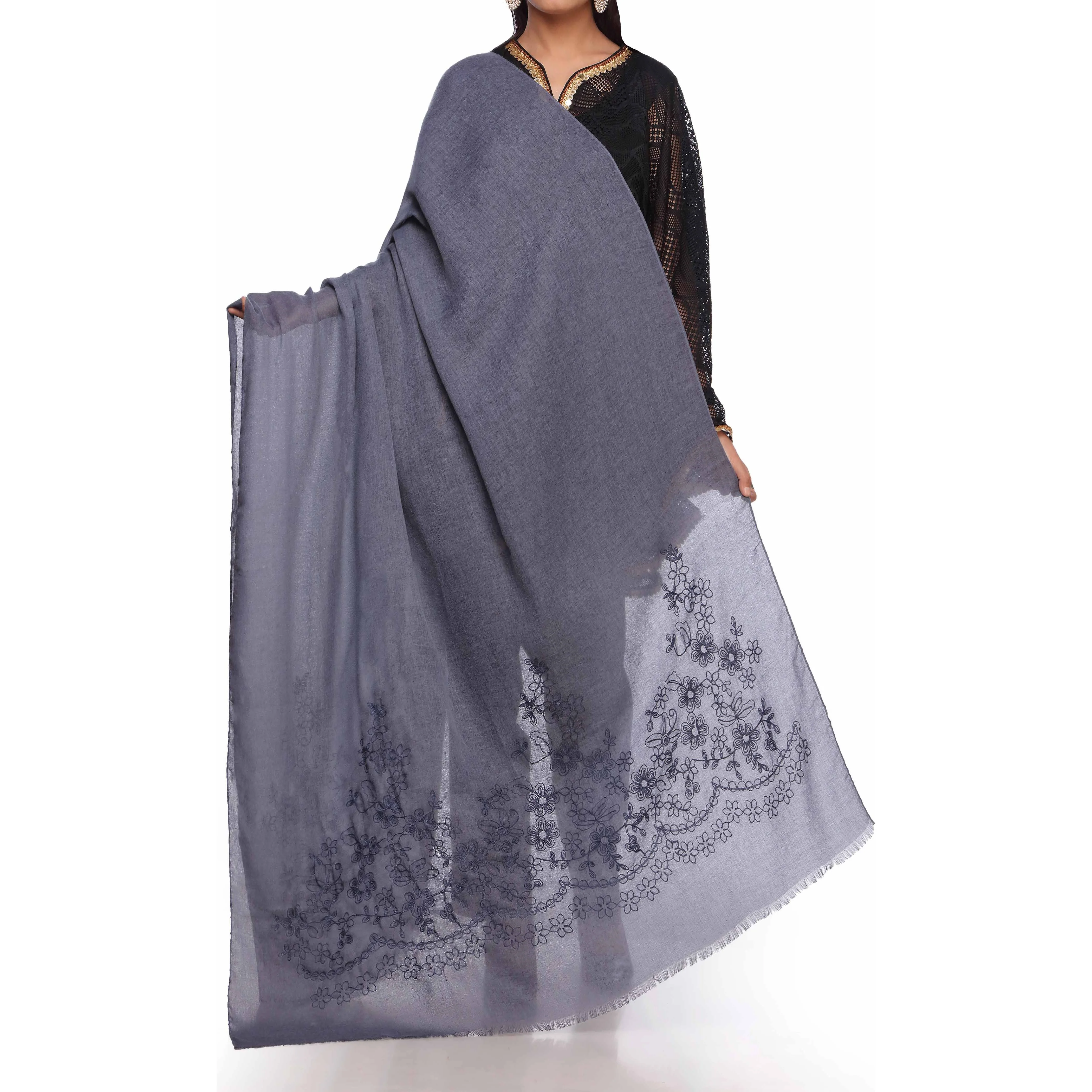 Blue Aari Embroidered Shawl PW2736